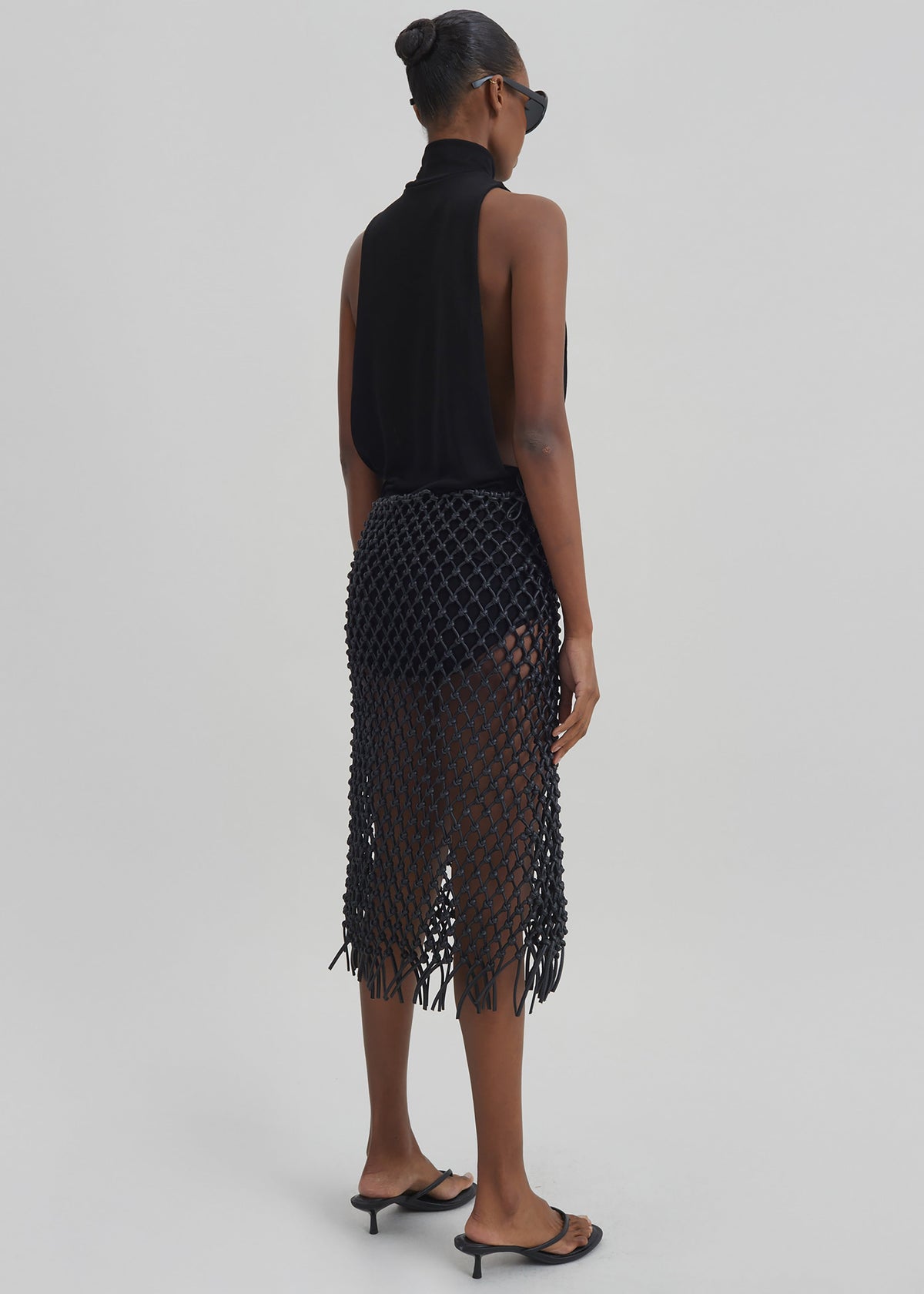 Nelaya Leather Macrame Skirt - Black - 8