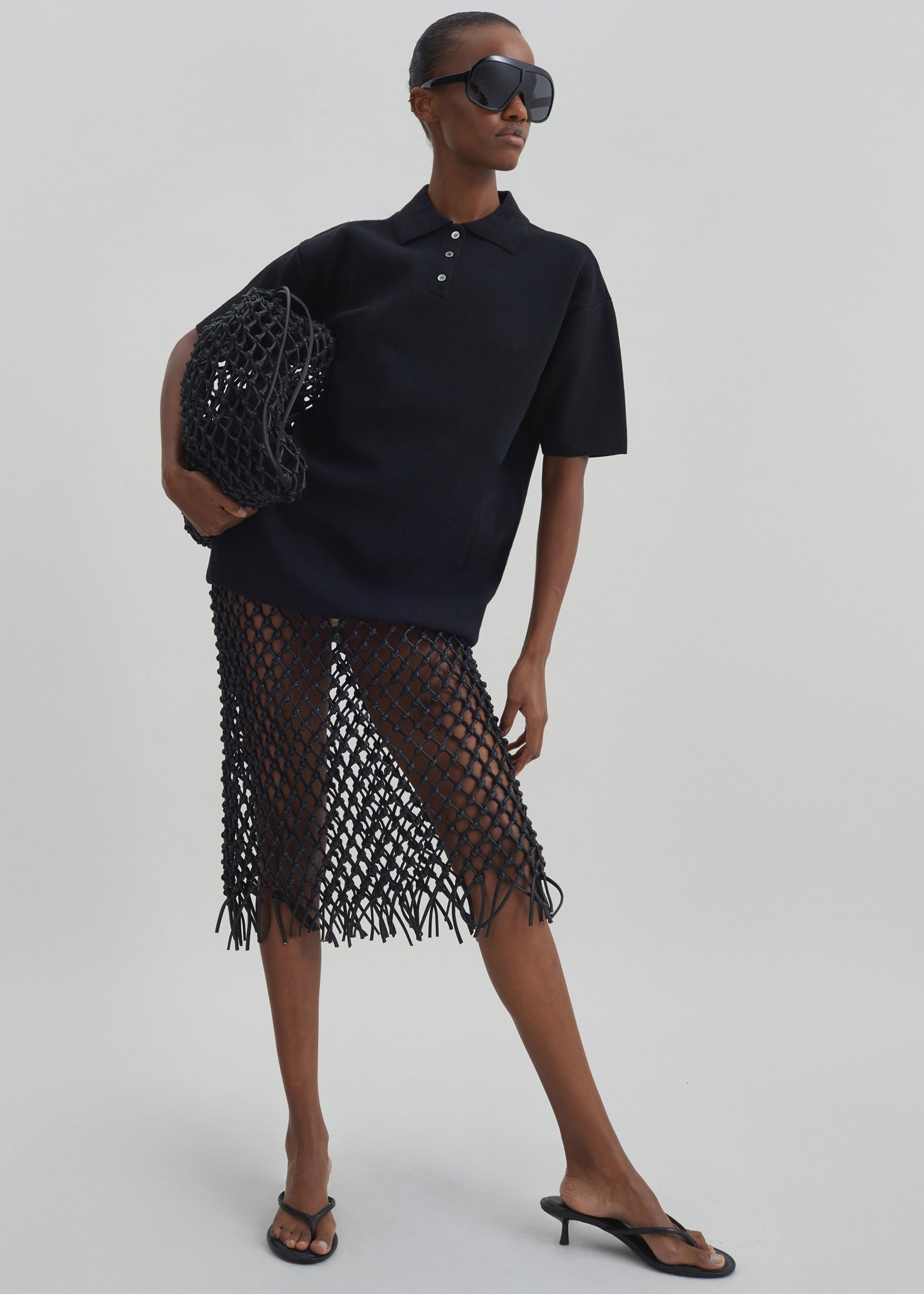 Nelaya Leather Macrame Skirt - Black - 1