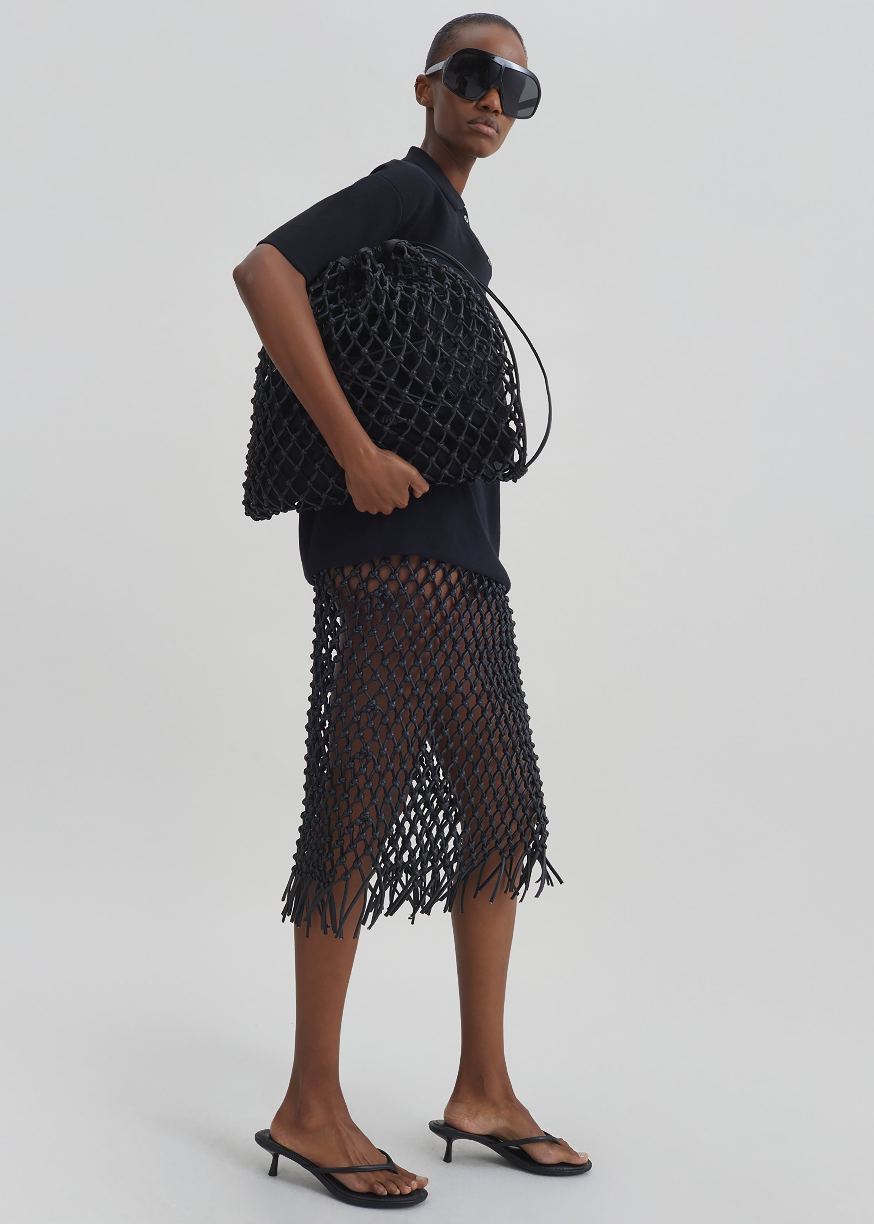 Nelaya Leather Macrame Skirt - Black - 7
