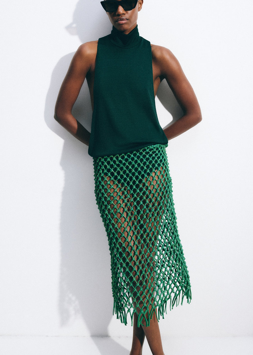 Nelaya Leather Macrame Skirt - Emerald - 1