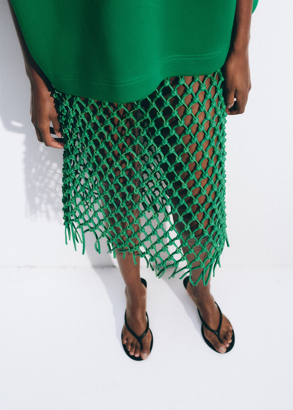 Nelaya Leather Macrame Skirt - Emerald