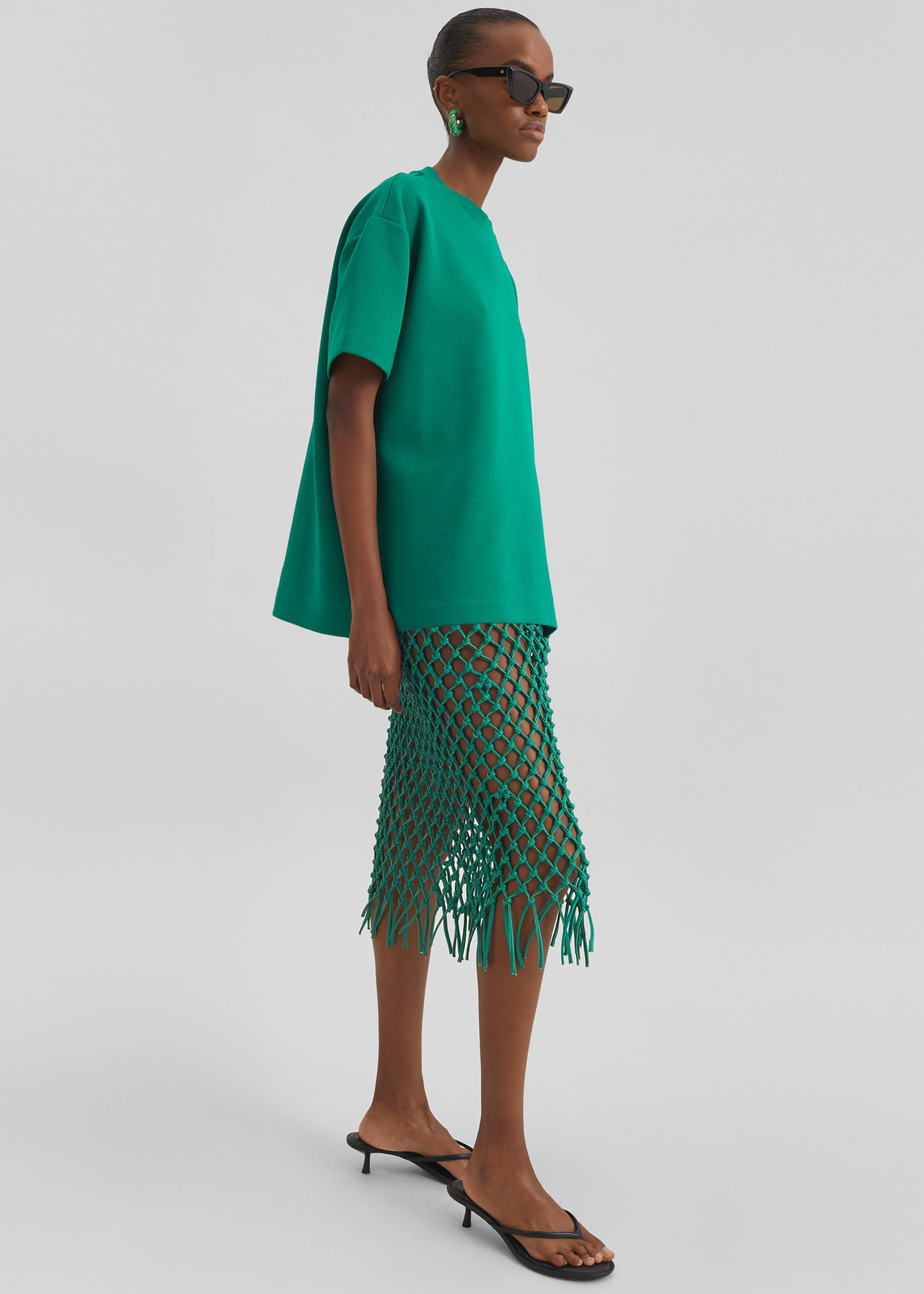 Shop the look image for Nelaya Leather Macrame Skirt - Emerald