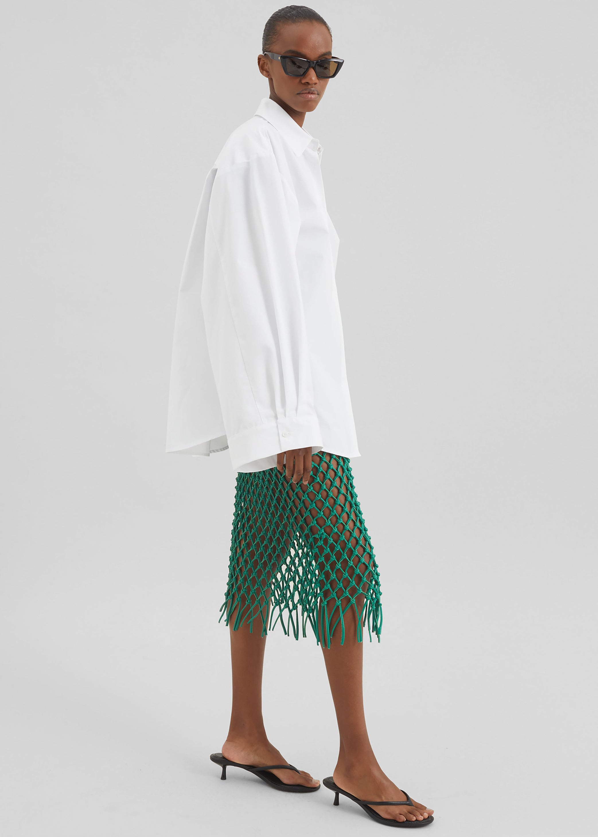 Shop the look image for Nelaya Leather Macrame Skirt - Emerald