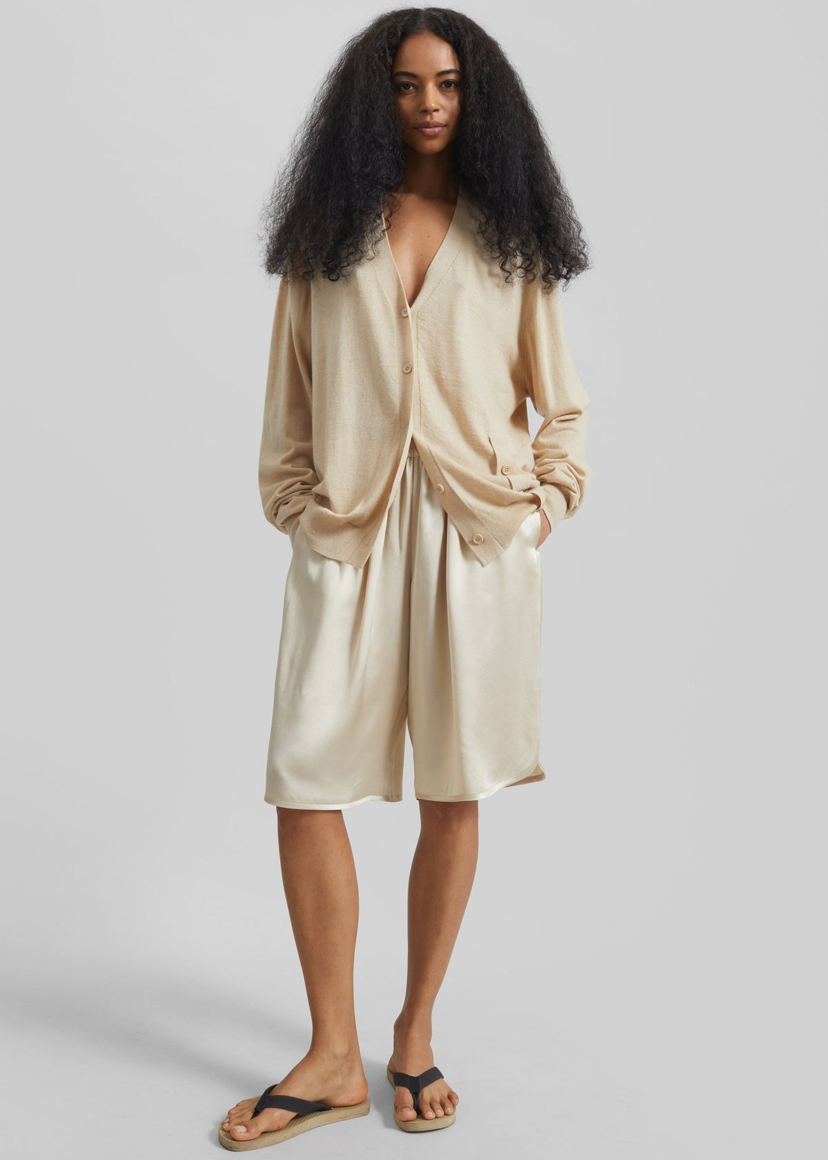 Nelis Silk Bermuda Shorts - Champagne - 1