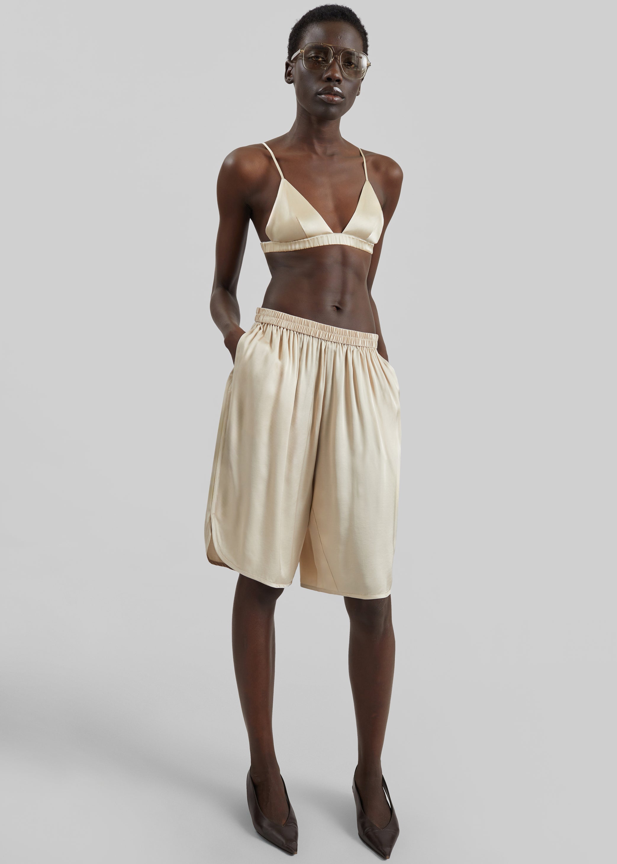Shop the look image for Nelis Silk Bermuda Shorts - Champagne