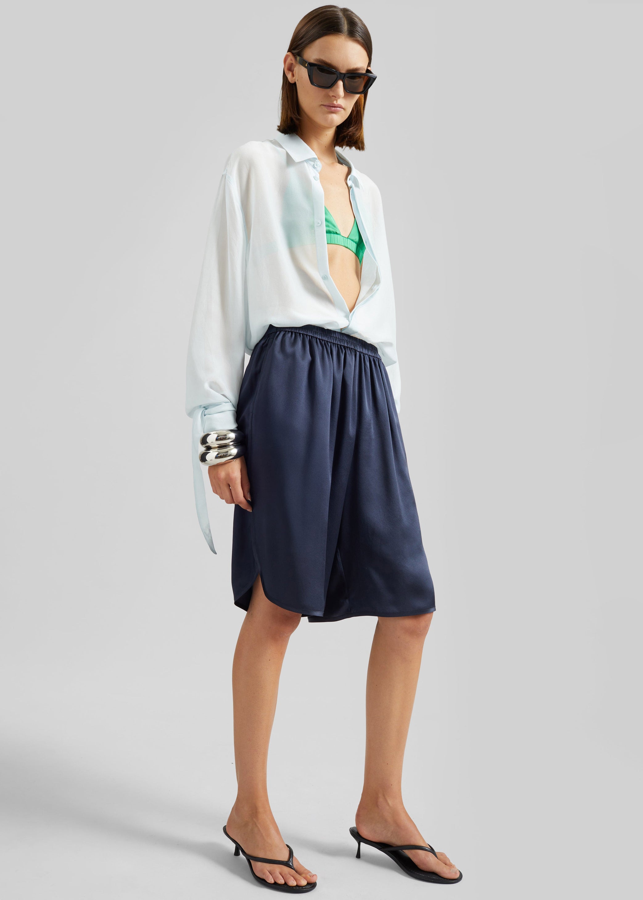 Shop the look image for Nelis Silk Bermuda Shorts - Navy