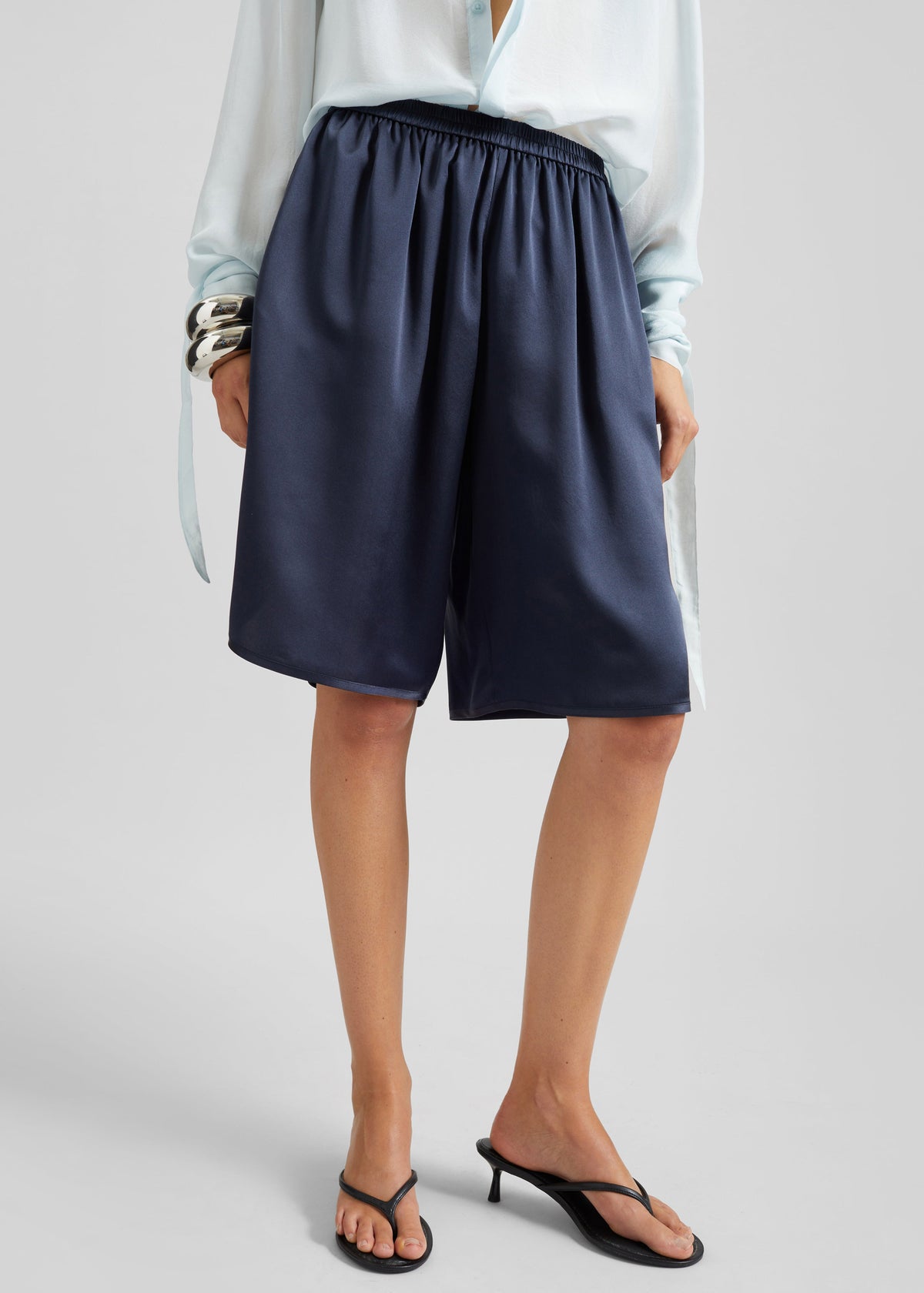 Nelis Silk Bermuda Shorts - Navy - 5