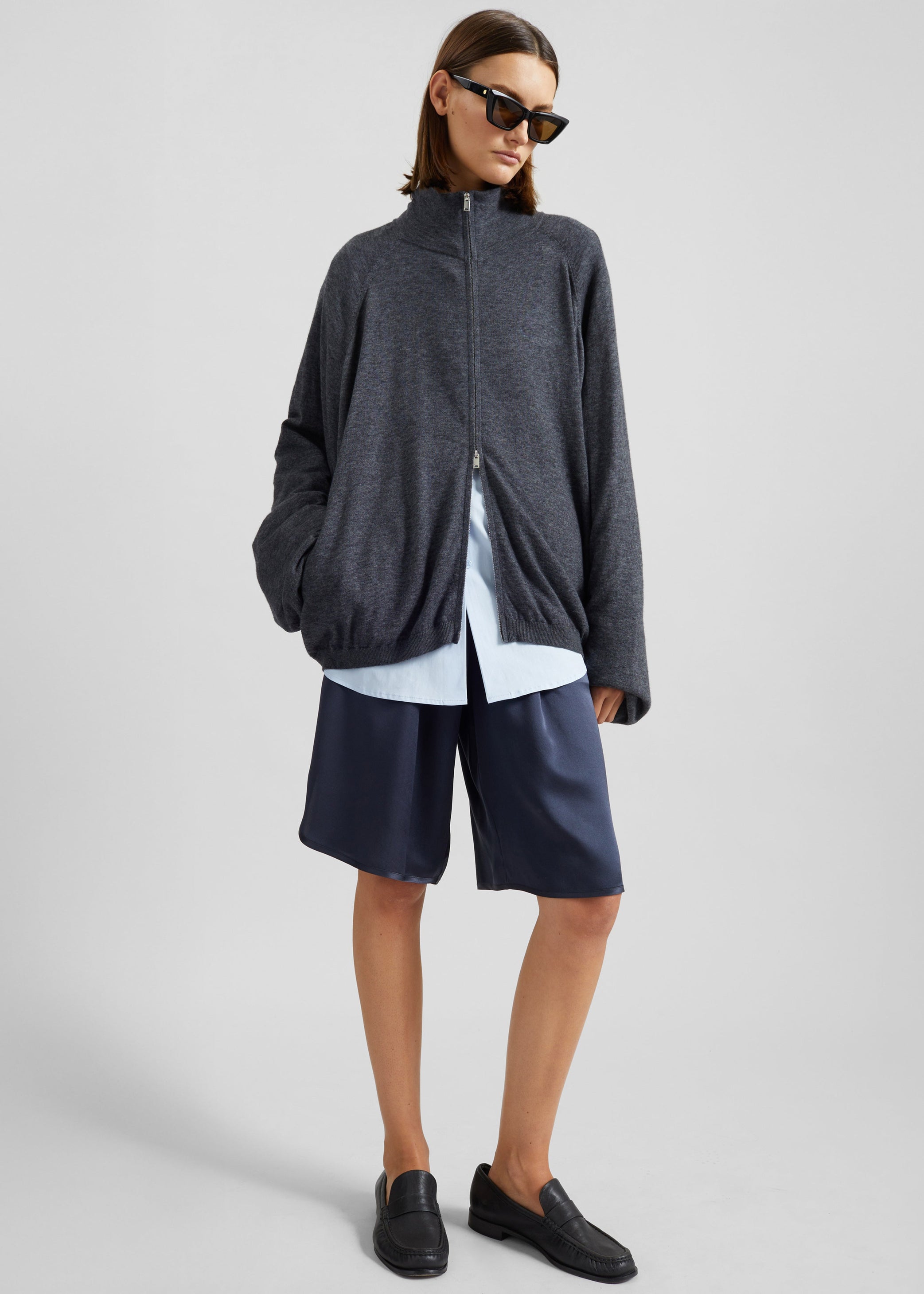 Shop the look image for Nelis Silk Bermuda Shorts - Navy