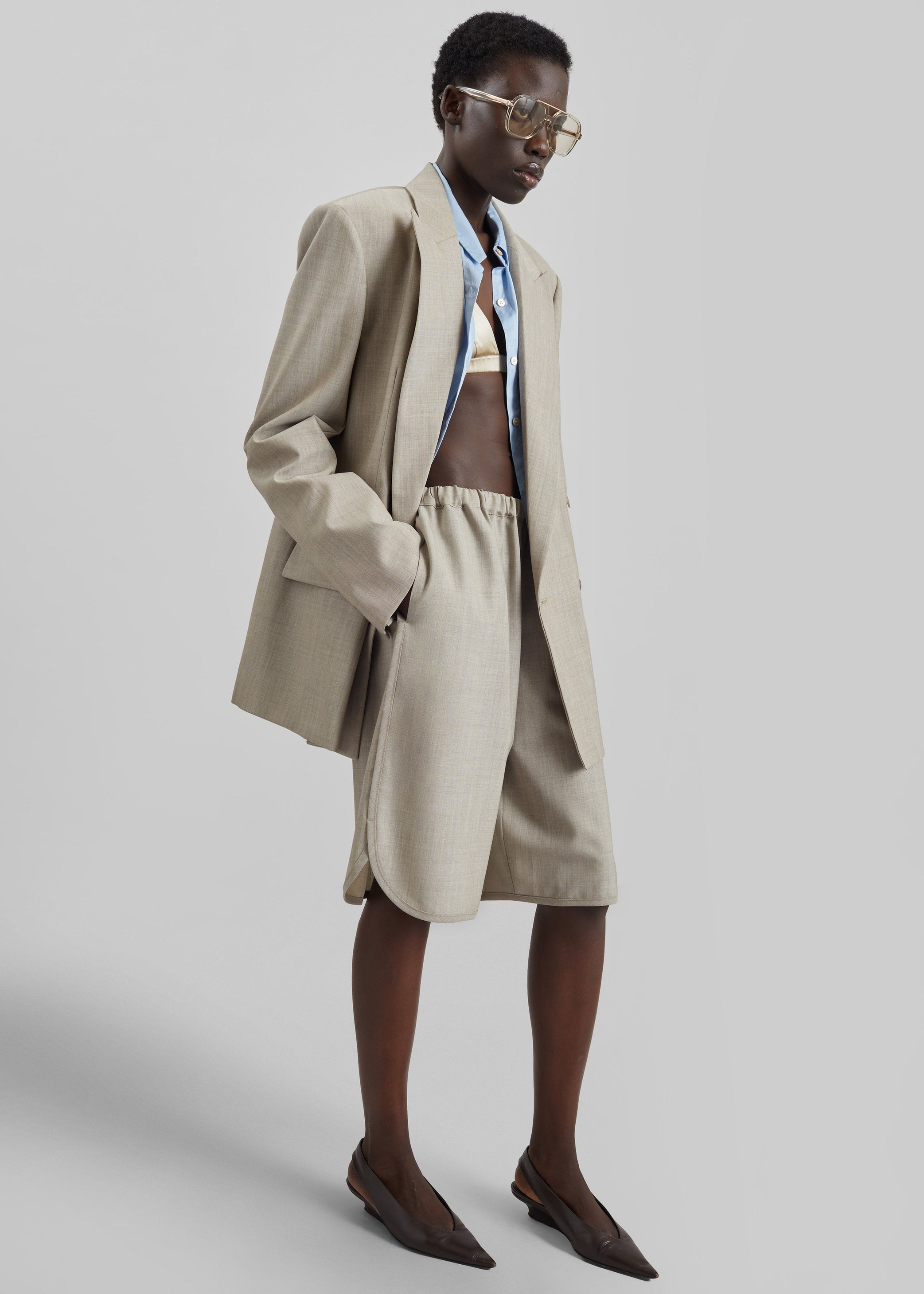 Shop the look image for Nelis Suiting Bermuda Shorts - Beige Melange