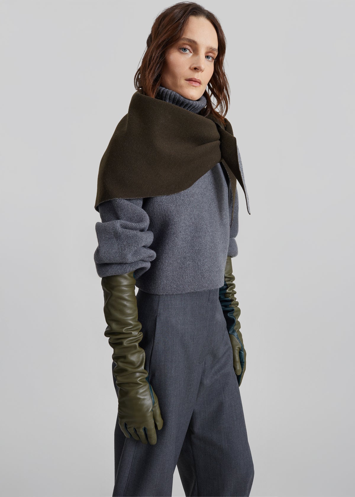 Nella Reversible Scarf - Dark Olive/Grey