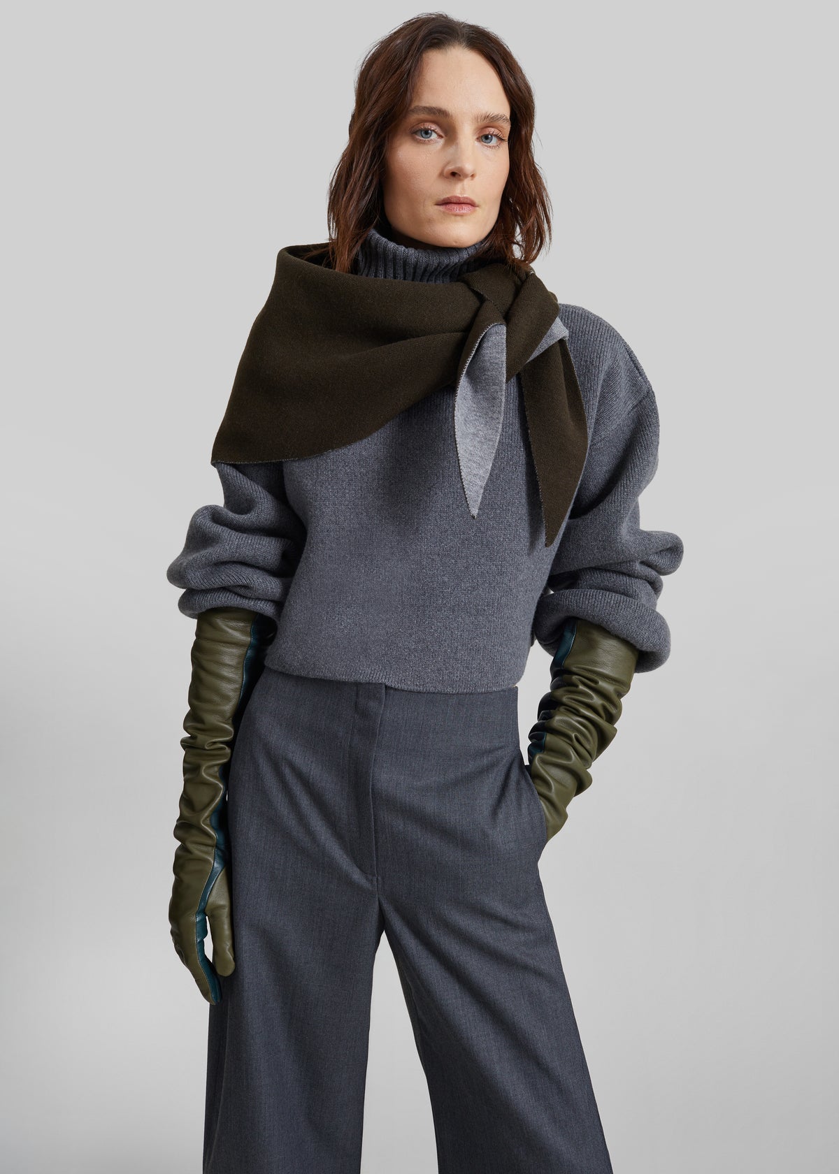 Nella Reversible Scarf - Dark Olive/Grey