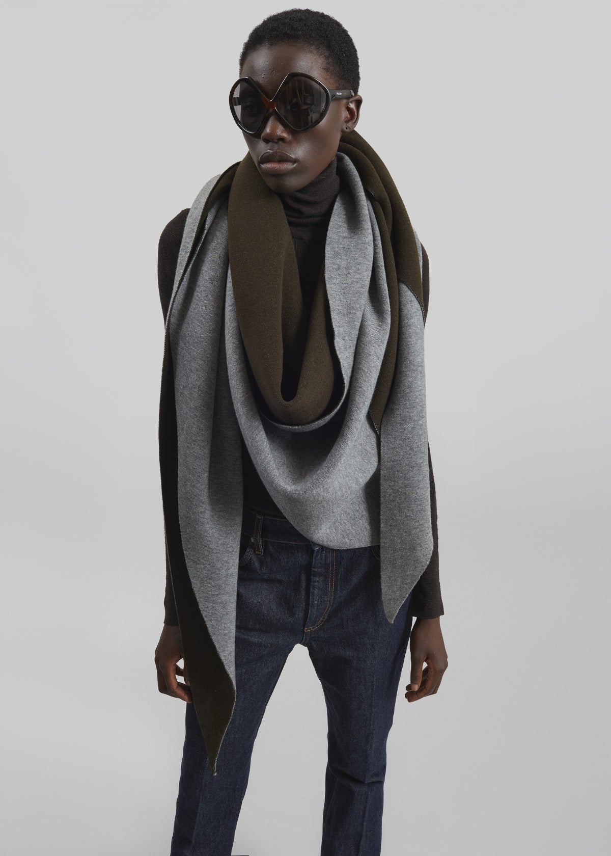 Scialle Nella reversibile - Verde oliva scuro/Grigio