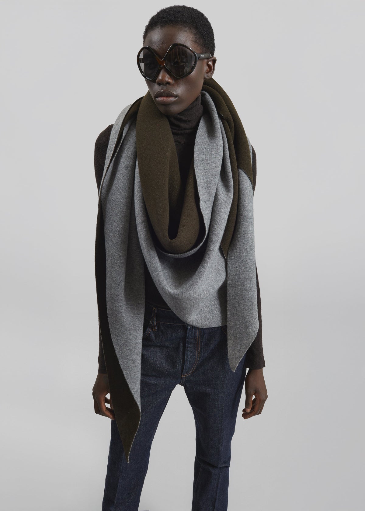 Nella Reversible Shawl - Dark Olive/Grey
