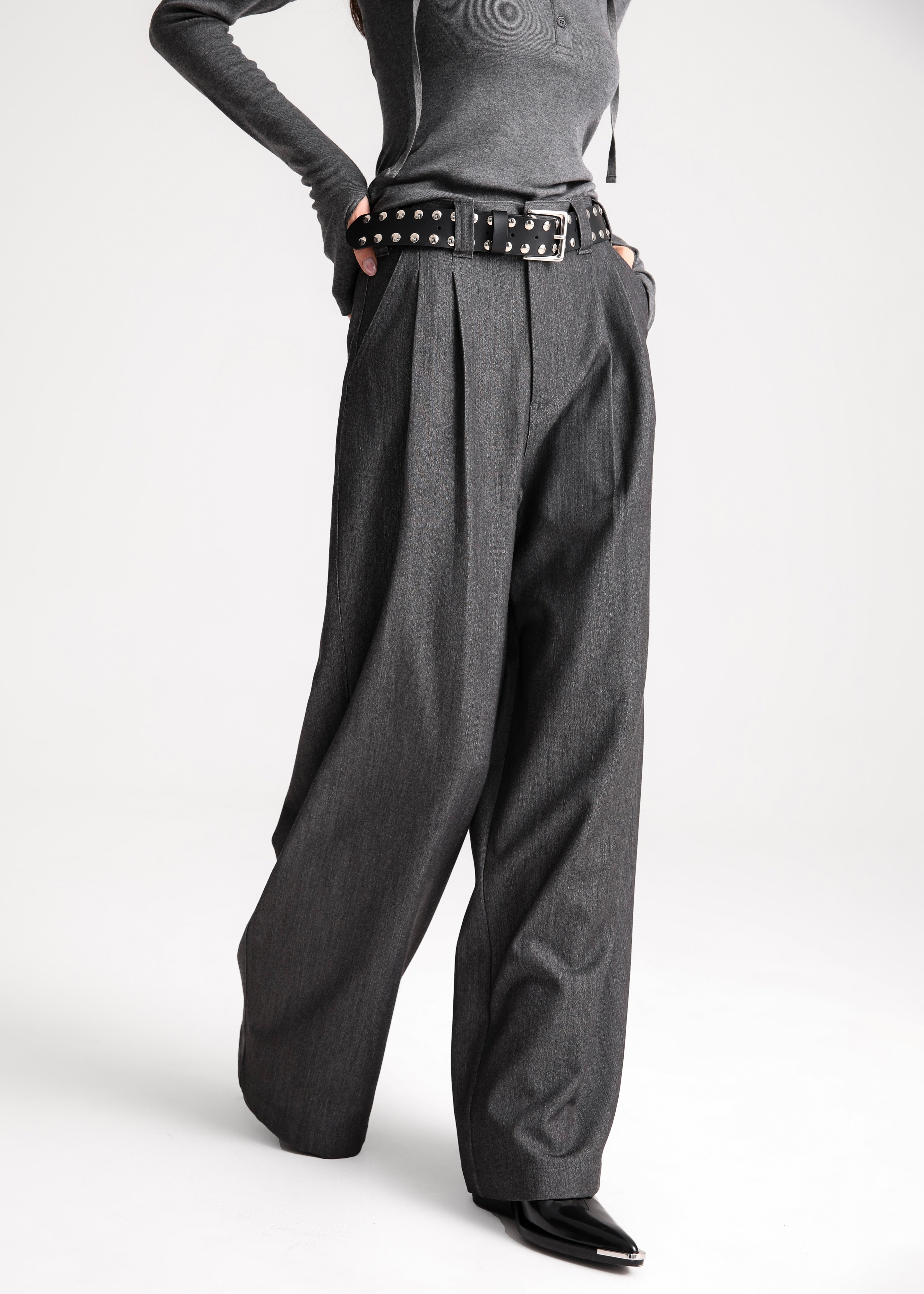 Nellore Pleated Denim Pants - Dark Grey Melange - 3