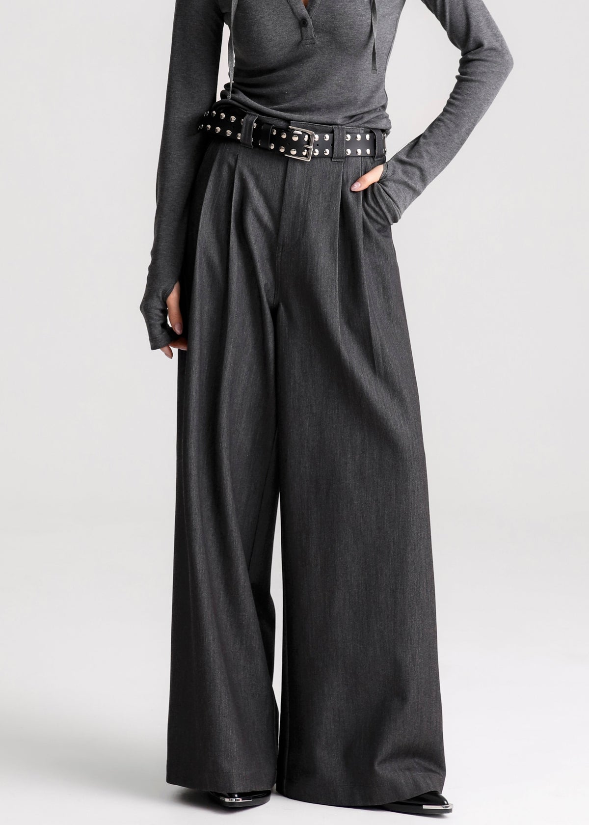 Nellore Pleated Denim Pants - Dark Grey Melange - 5