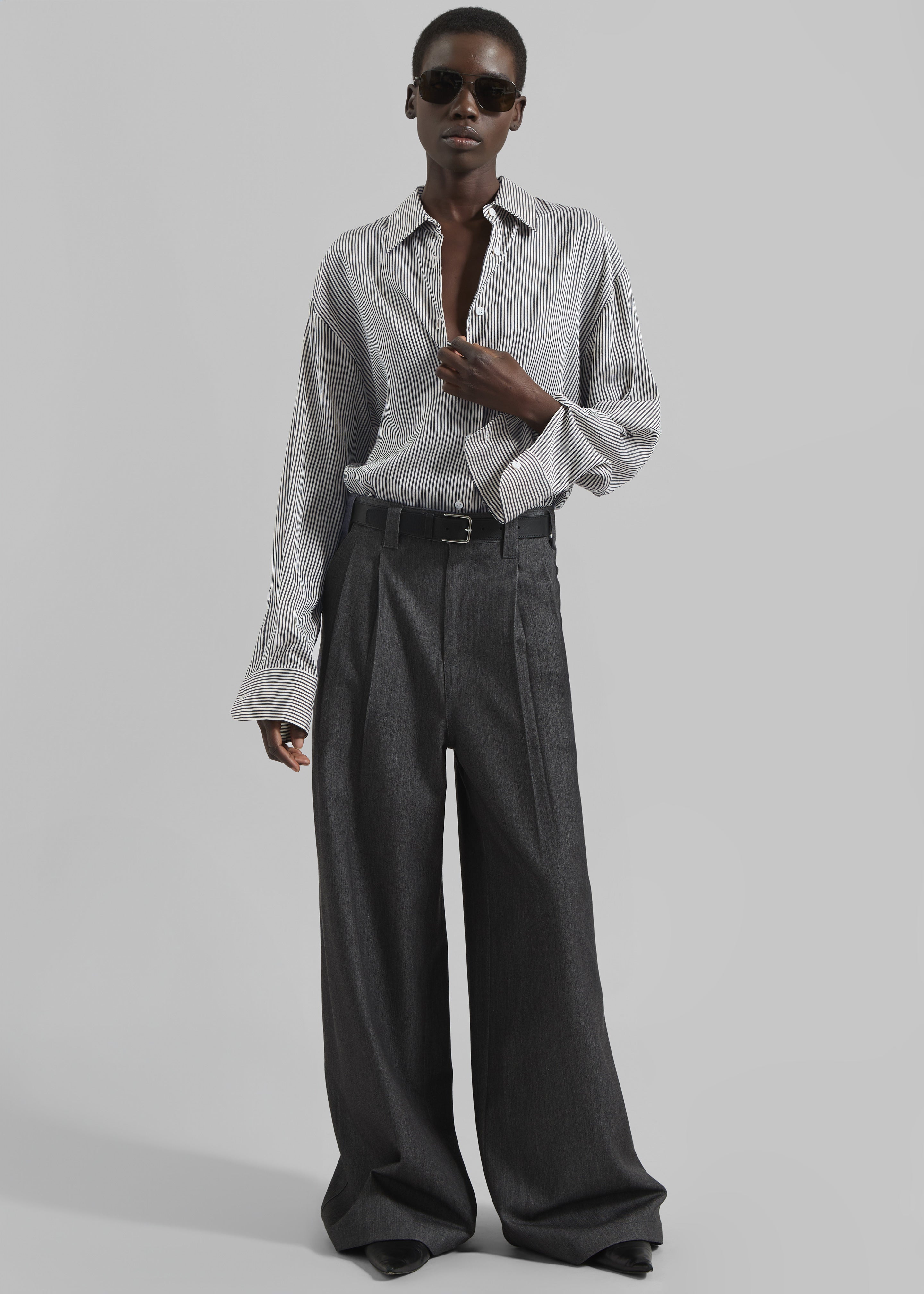 Nellore Pleated Denim Pants - Dark Grey Melange – The Frankie Shop