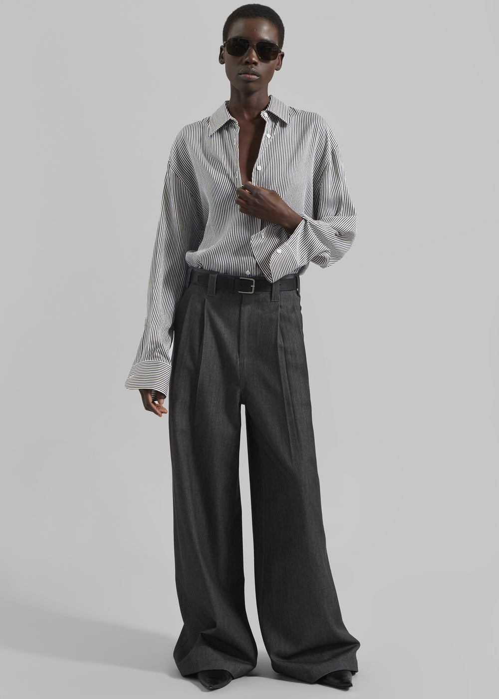 Nellore Pleated Denim Pants - Dark Grey Melange