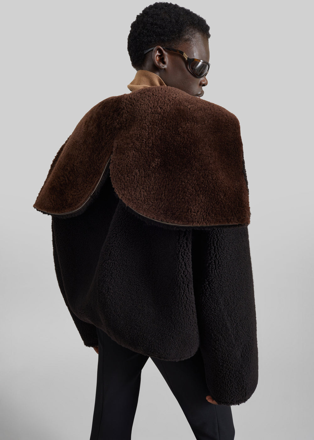 Nera Shearling Reversible Zip-Up Hooded Jacket - Dark Brown - 1