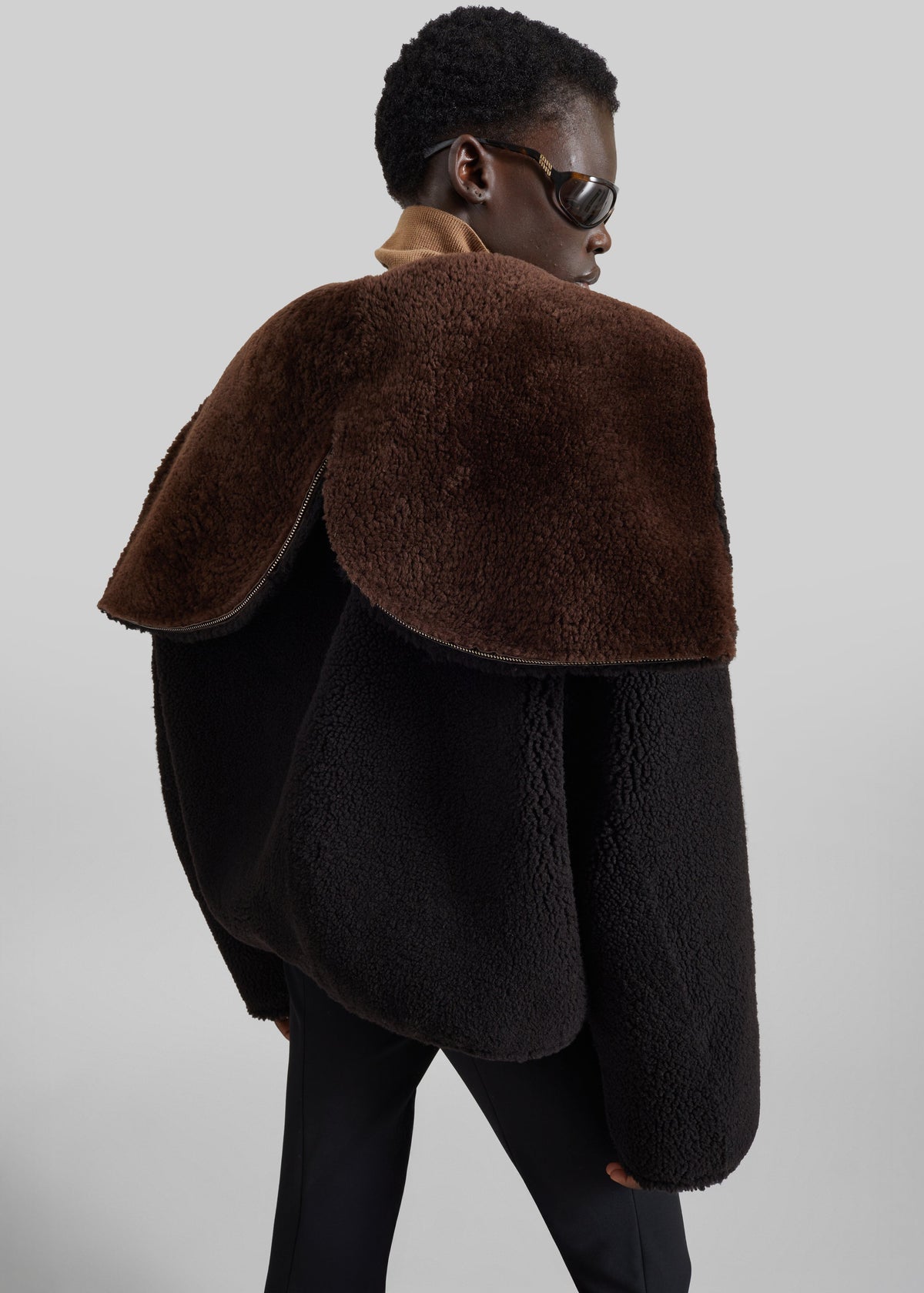 Nera Shearling Reversible Zip-Up Hooded Jacket - Dark Brown