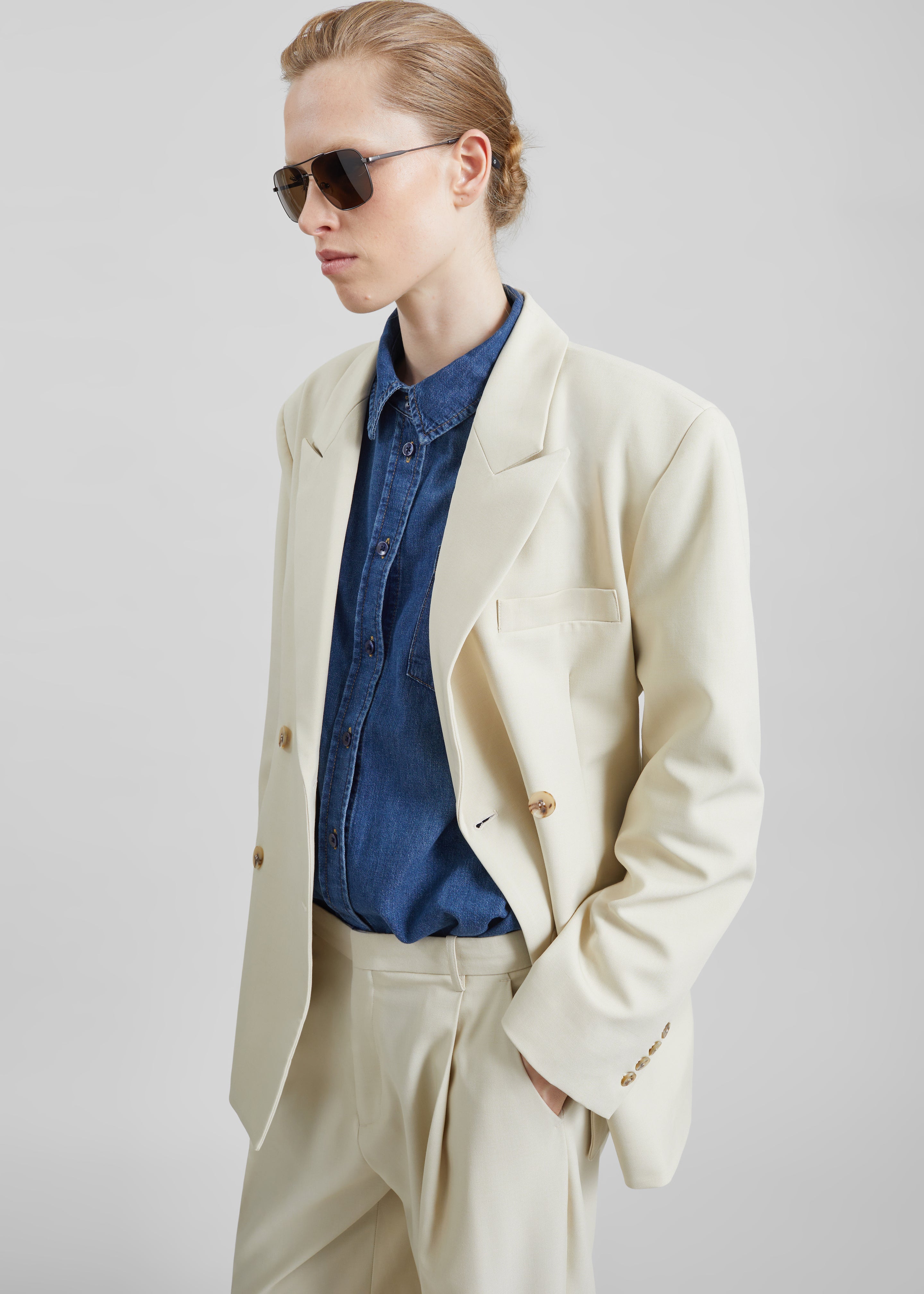 Neria Double Breasted Blazer - Light Beige - 6