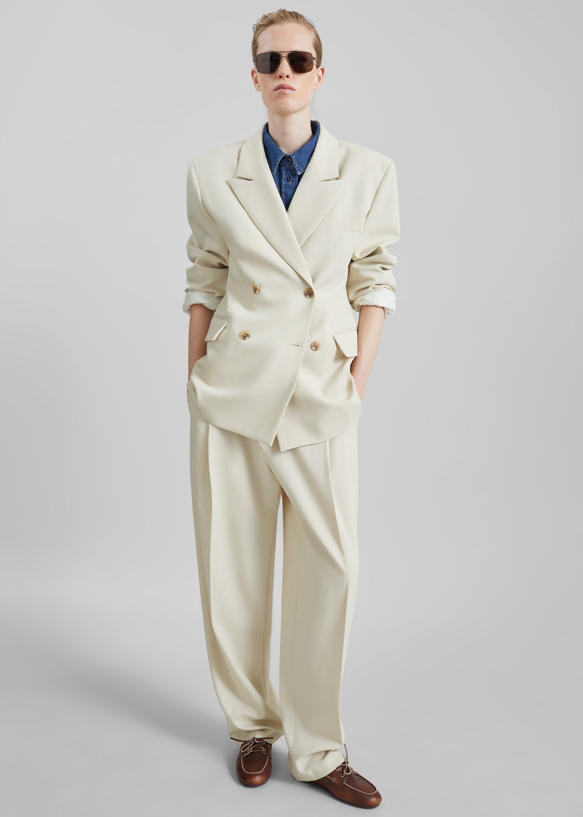 Neria Double Breasted Blazer - Light Beige - 5