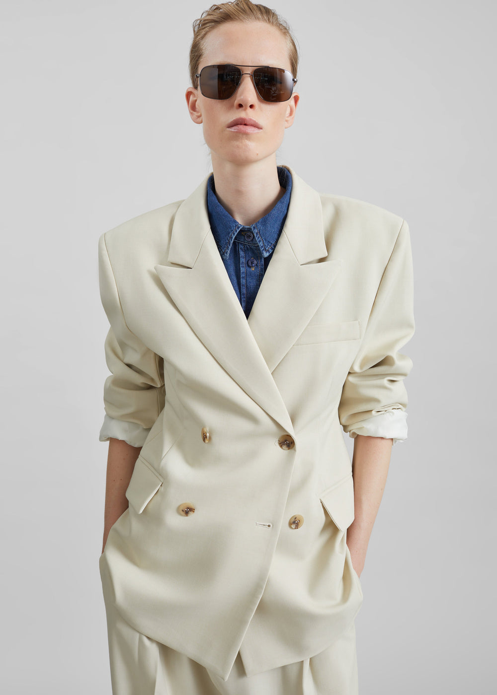 Neria Double Breasted Blazer - Light Beige