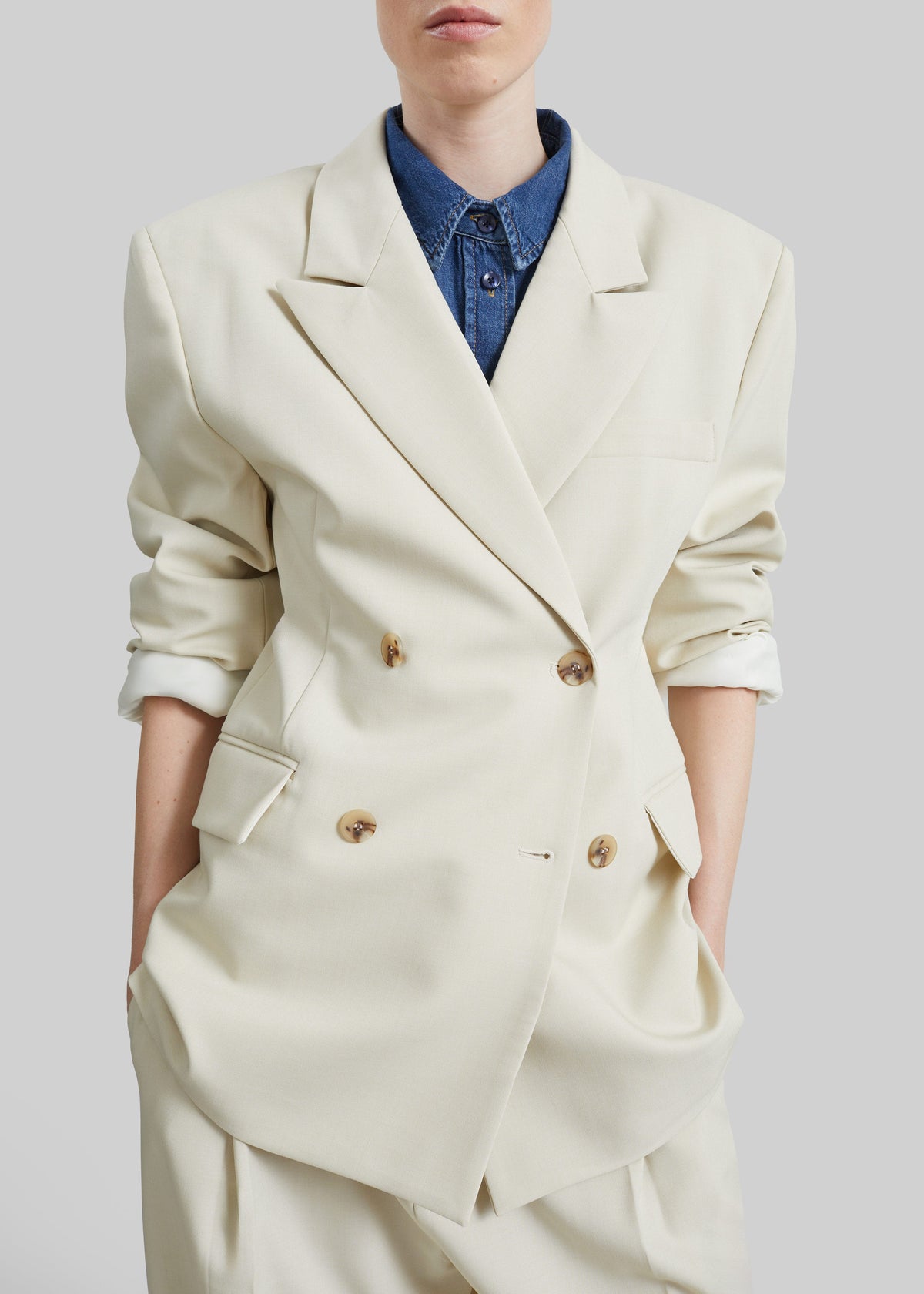 Neria Double Breasted Blazer - Light Beige - 3