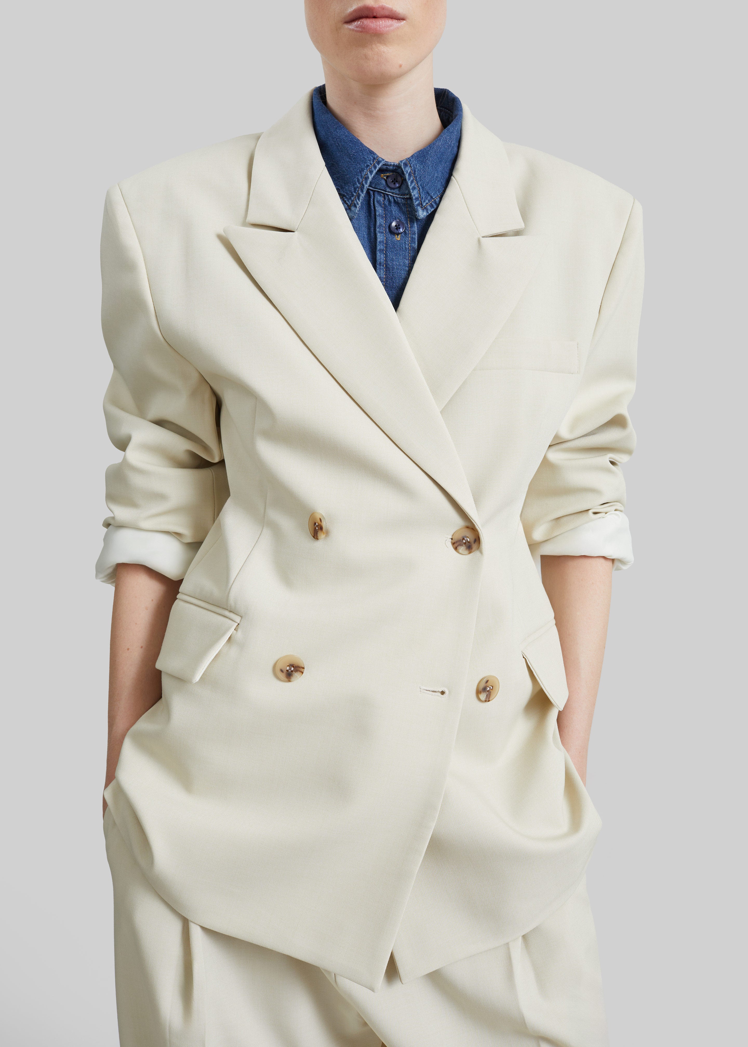 Neria Double Breasted Blazer - Light Beige - 3