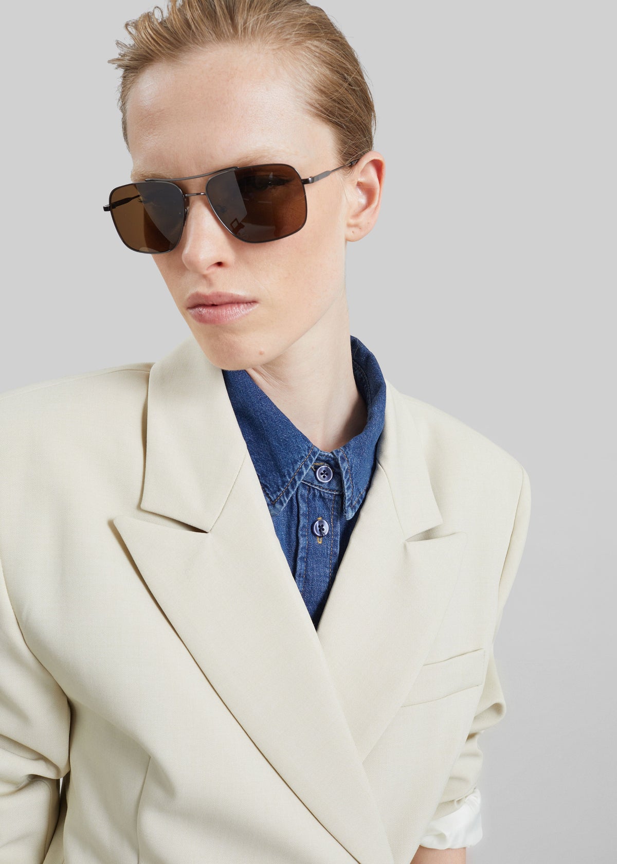 Neria Double Breasted Blazer - Light Beige - 4