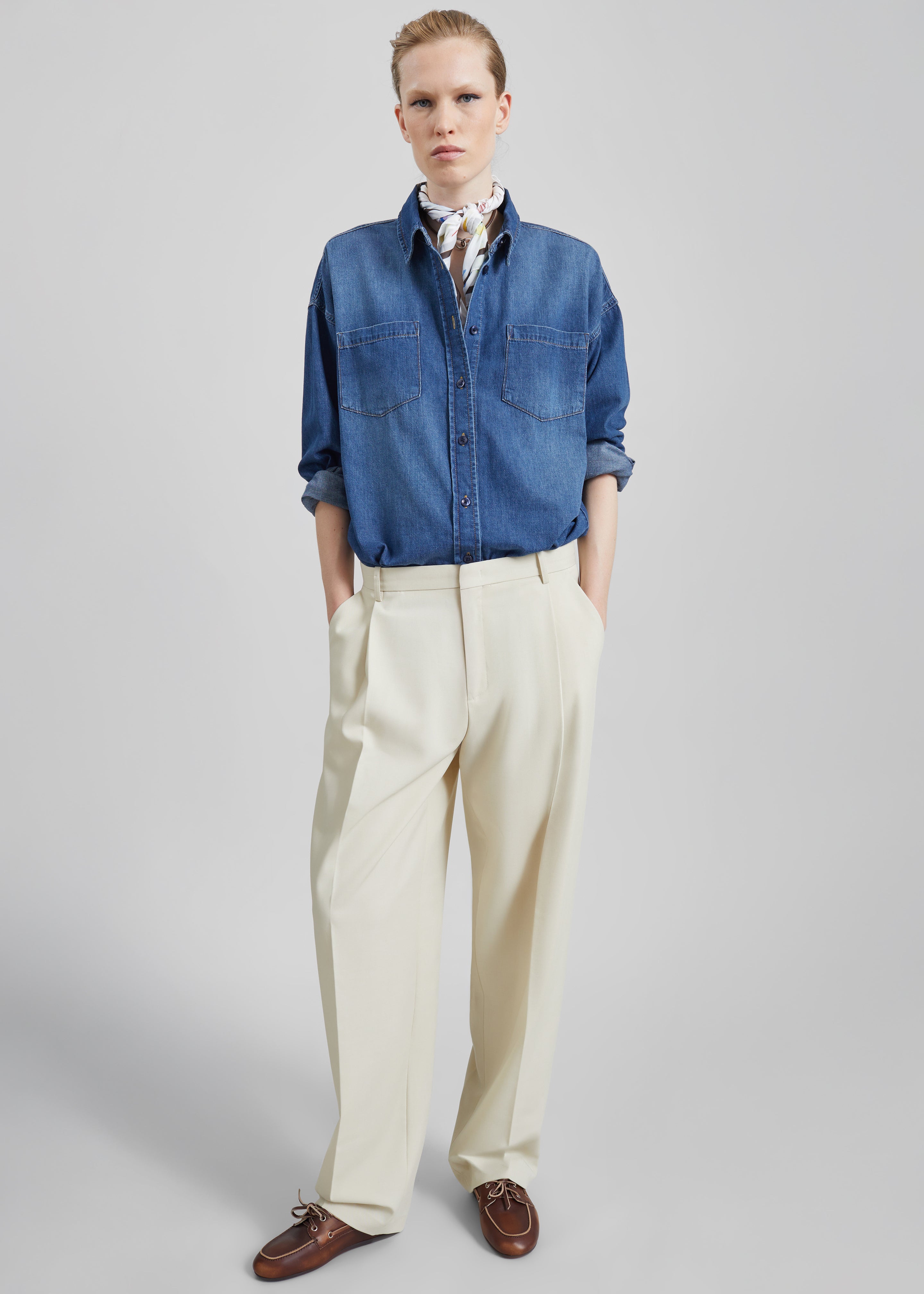 Neria Pleated Trousers - Light Beige - 1