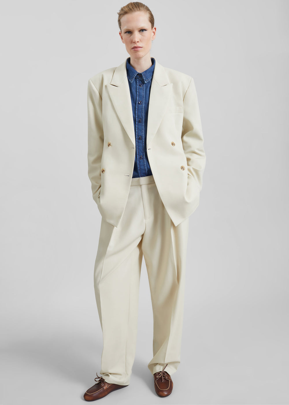 Neria Double Breasted Blazer - Light Beige - 1