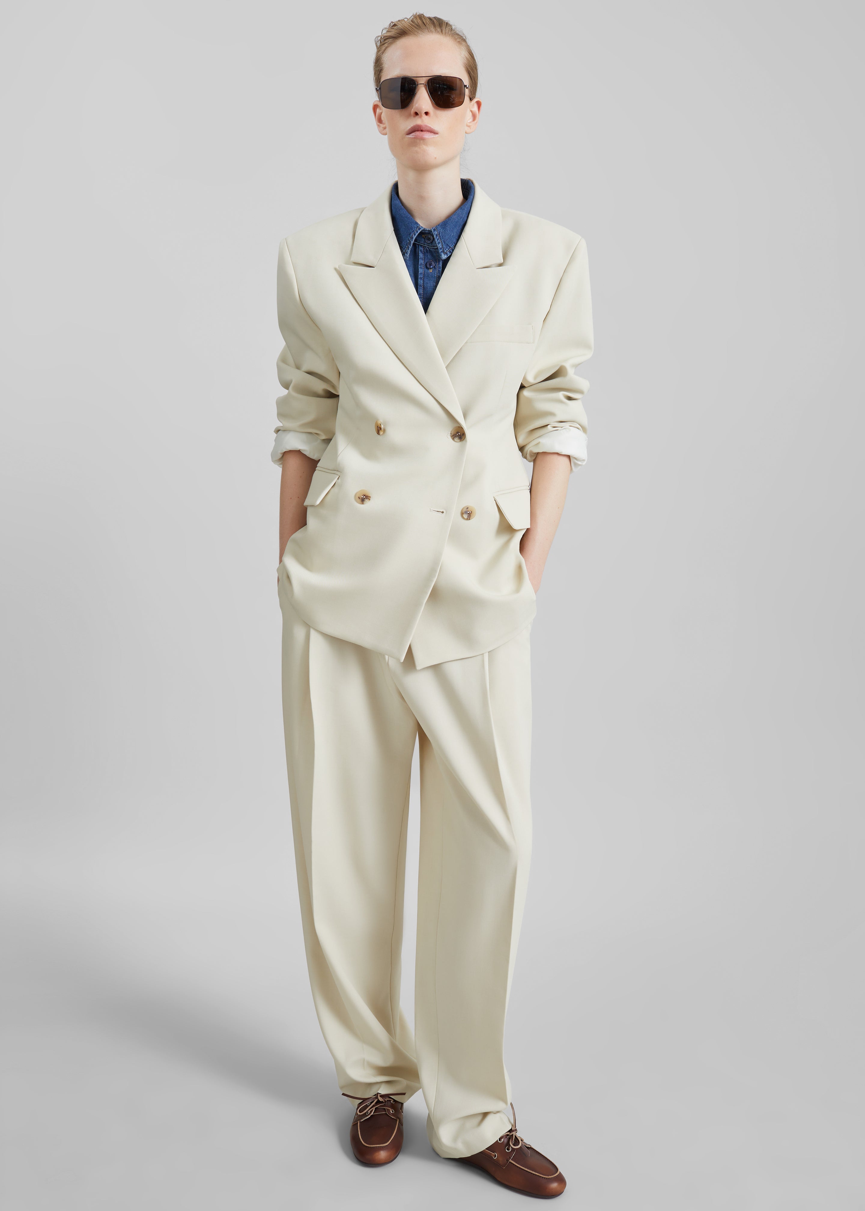 Neria Pleated Trousers - Light Beige - 5