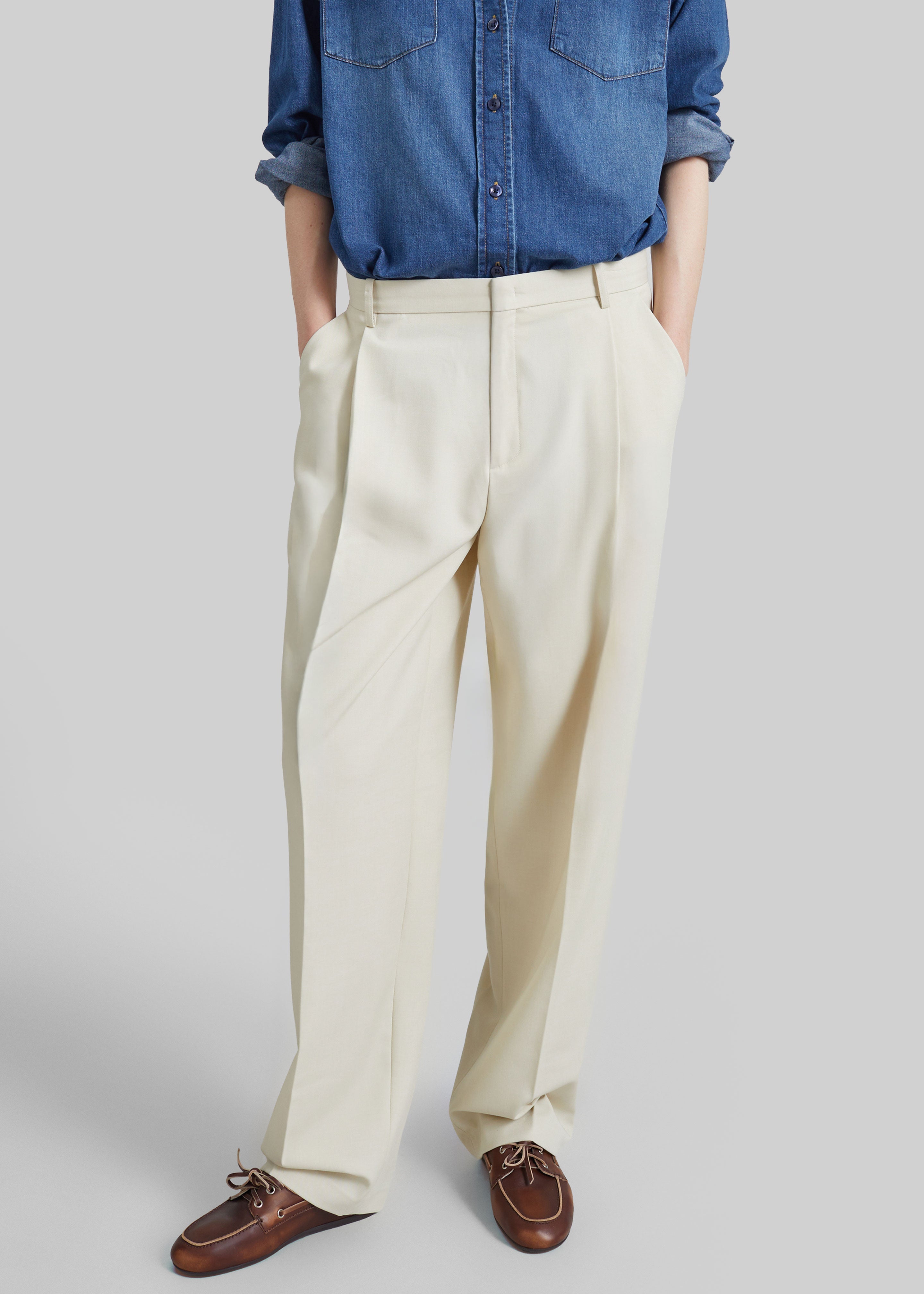 Neria Pleated Trousers - Light Beige - 3