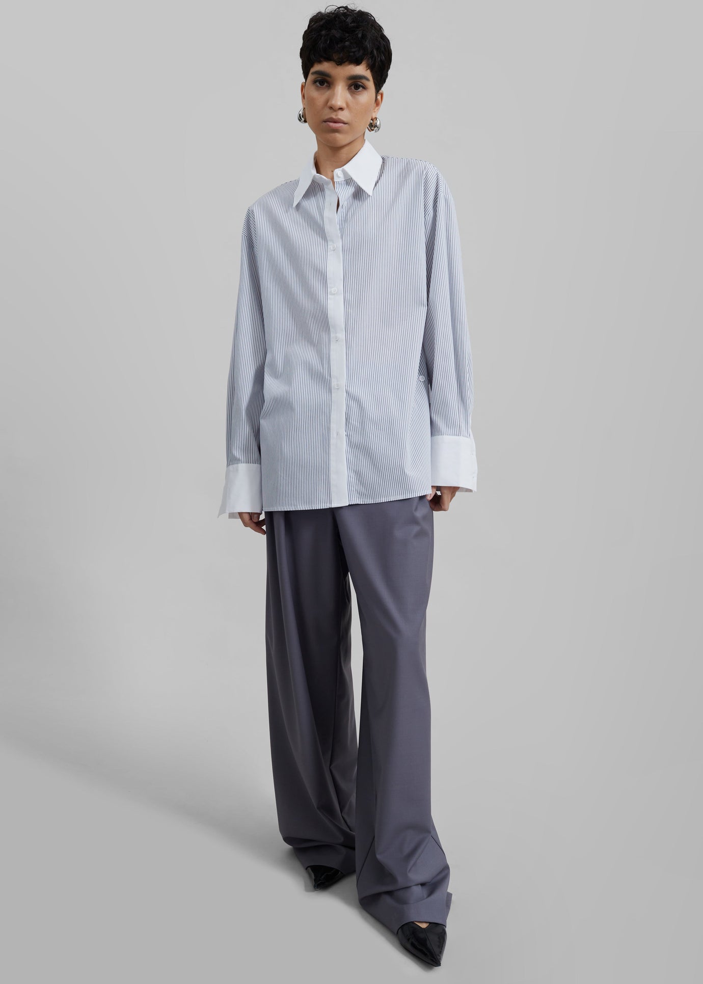 Nerina Button Up Shirt - Black/White Stripe - 1