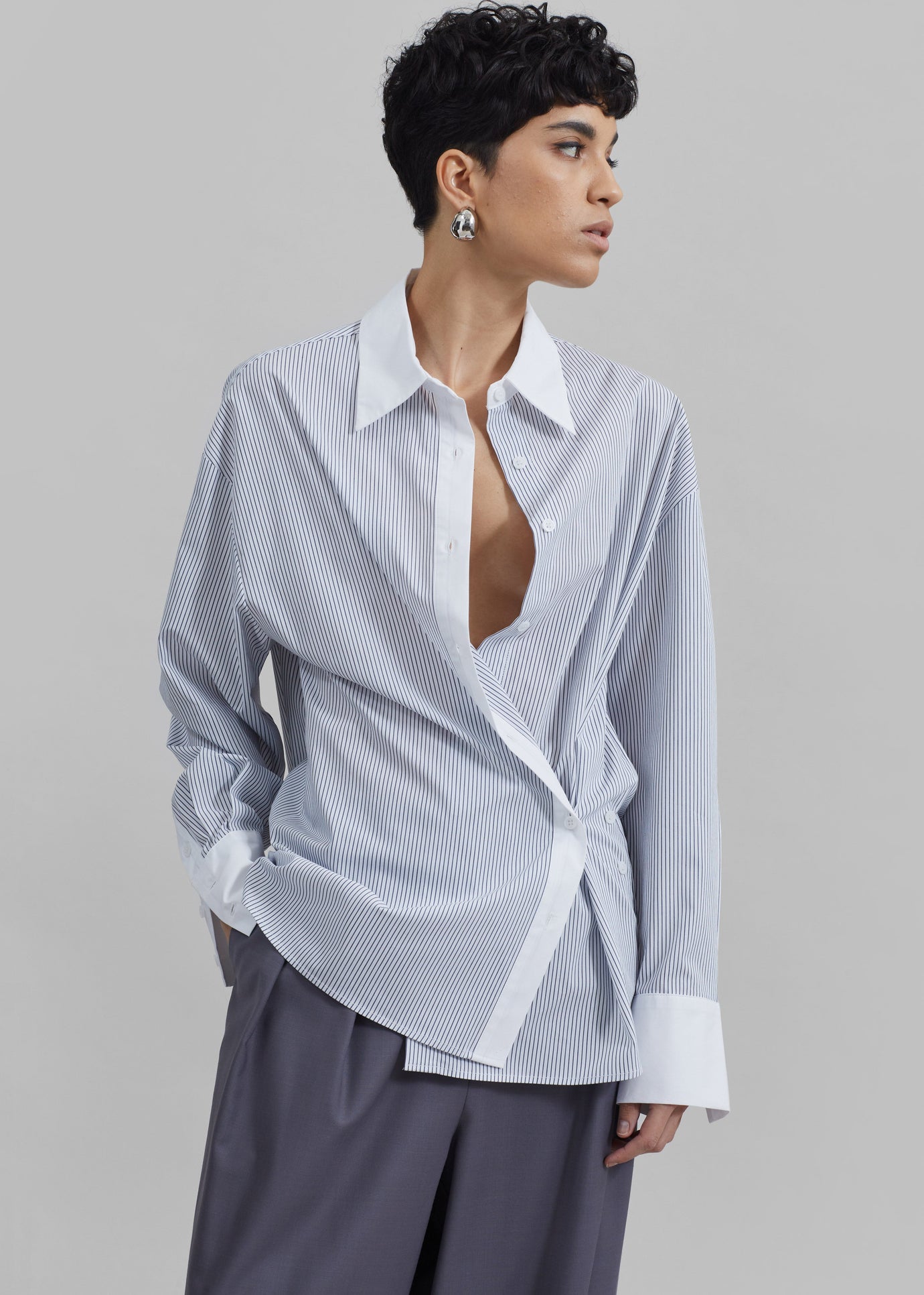 Nerina Button Up Shirt - Black/White Stripe