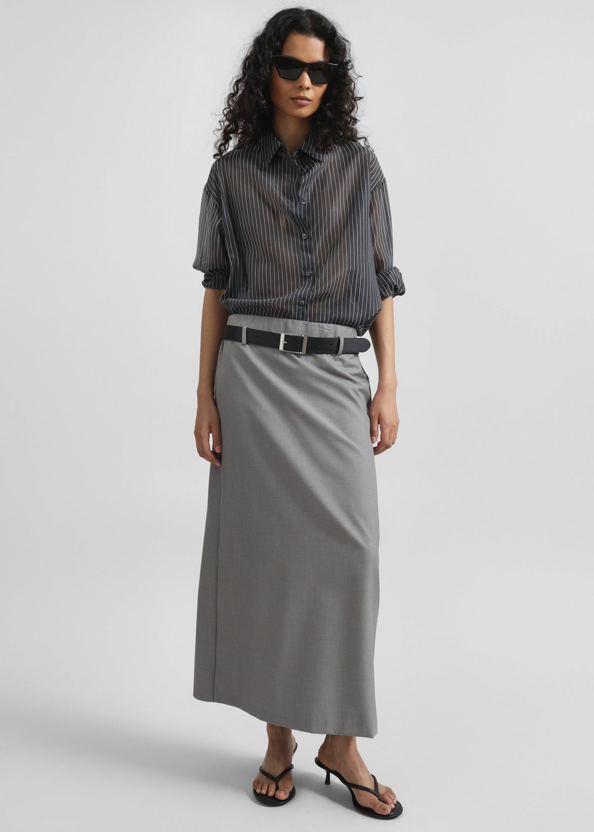 Kesin Open Back Shirt - Grey/White Stripe - 7