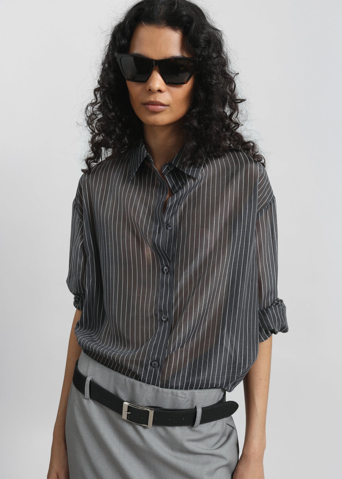 Kesin Open Back Shirt - Grey/White Stripe - 6