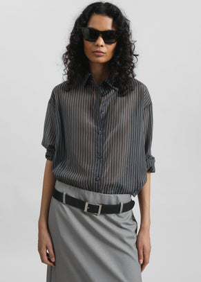 Kesin Open Back Shirt - Grey/White Stripe