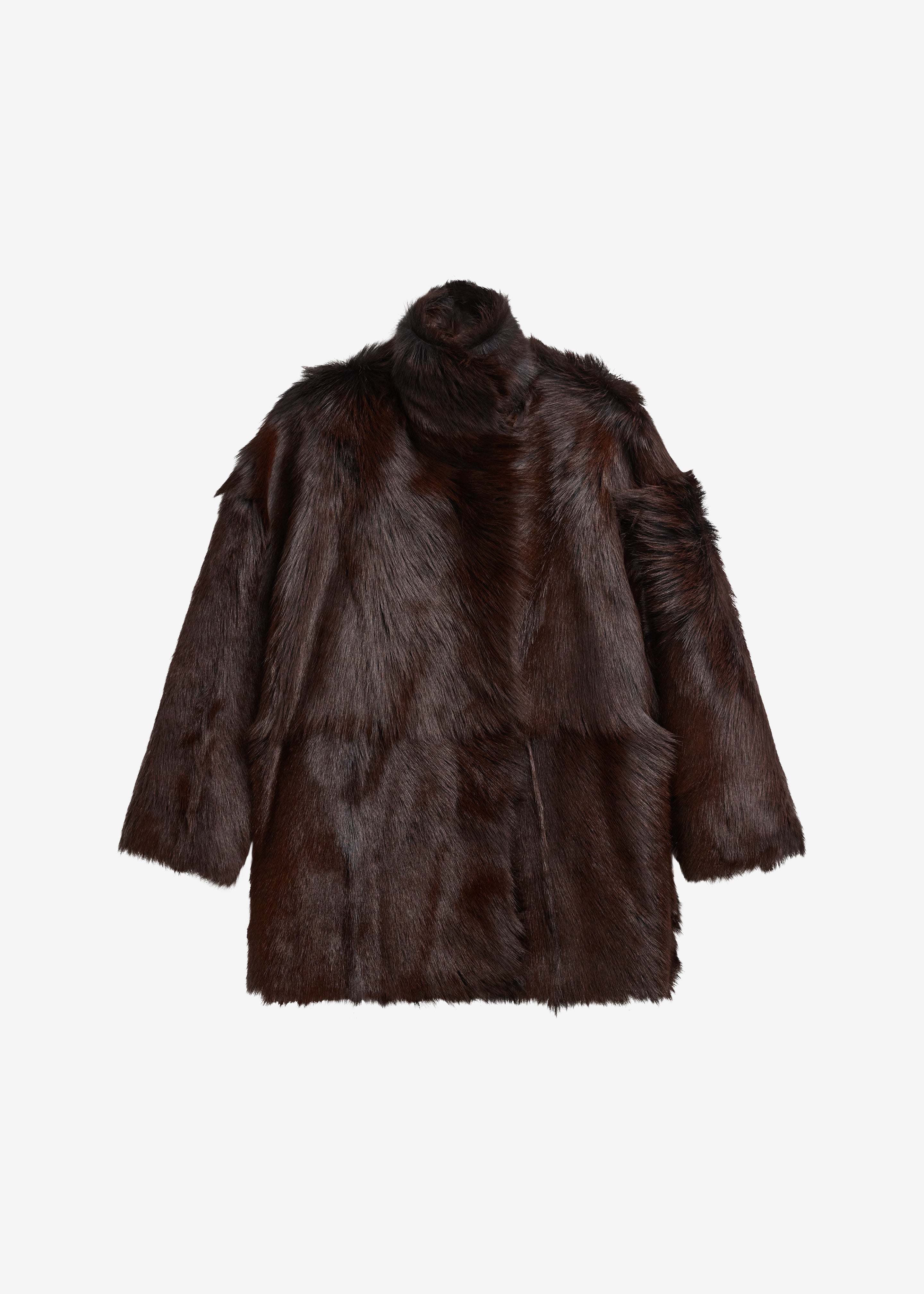 Nerola Funnel Neck Fur Coat - Plum - 12