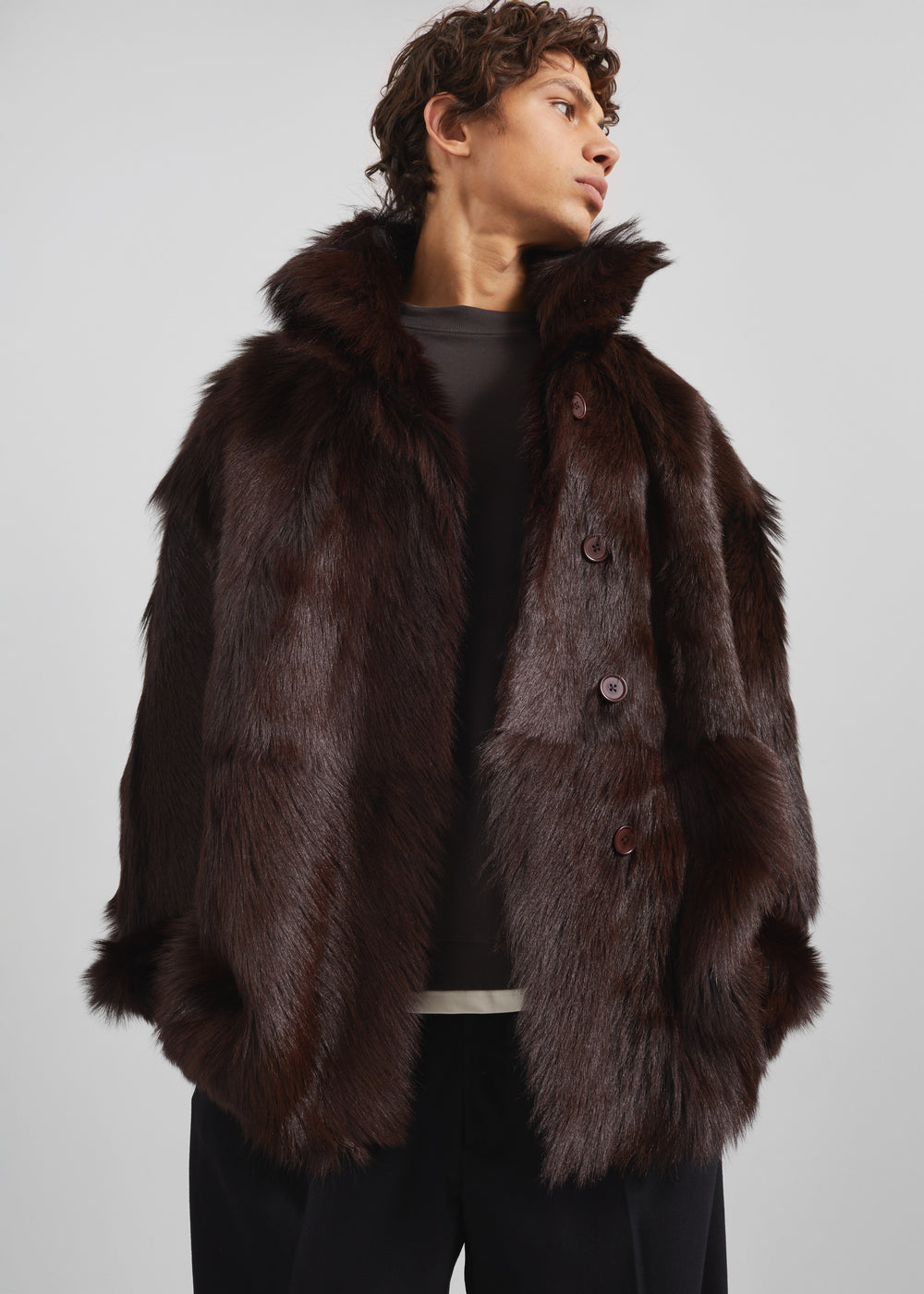 Nerola Funnel Neck Fur Coat - Plum