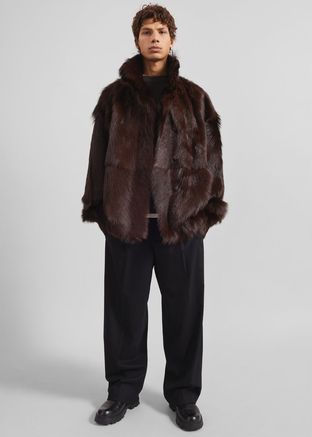 Manteau Nerola en fausse fourrure à col montant - Prune - 1