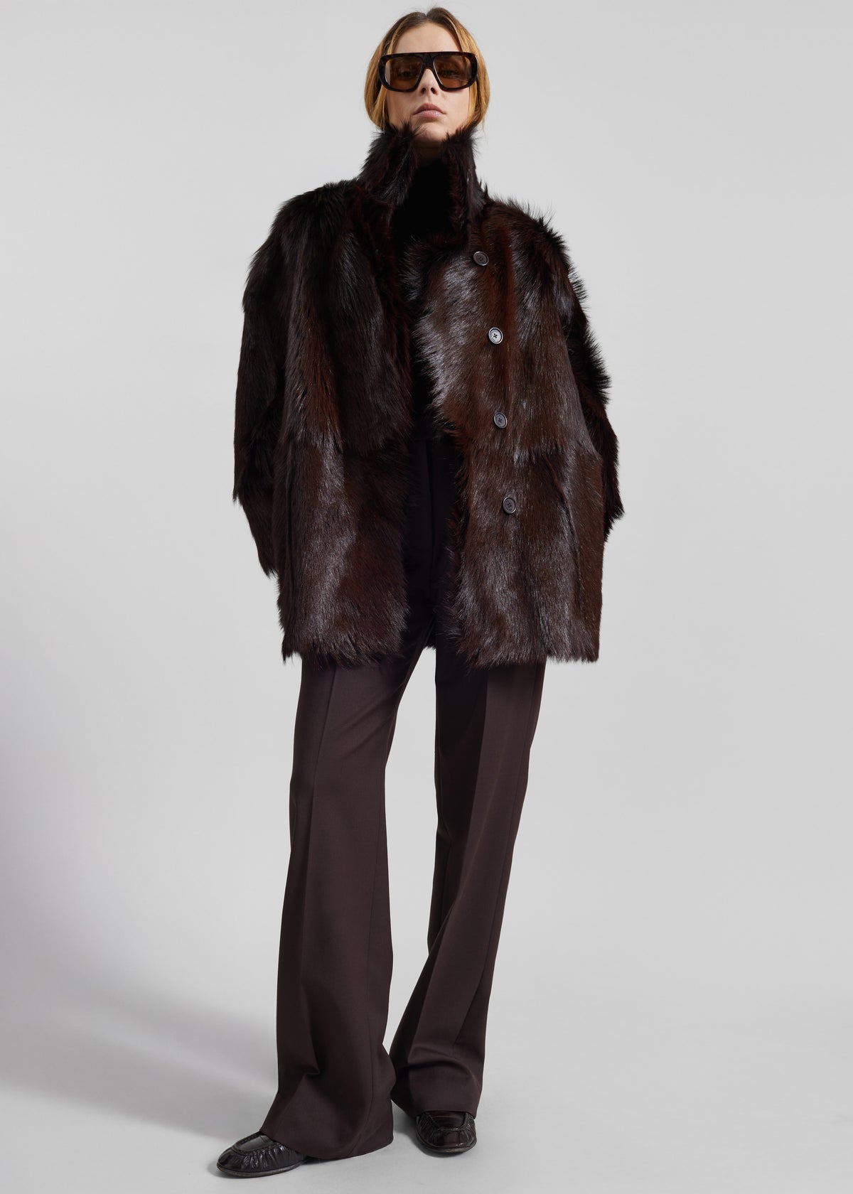 Nerola Funnel Neck Fur Coat - Plum - 3
