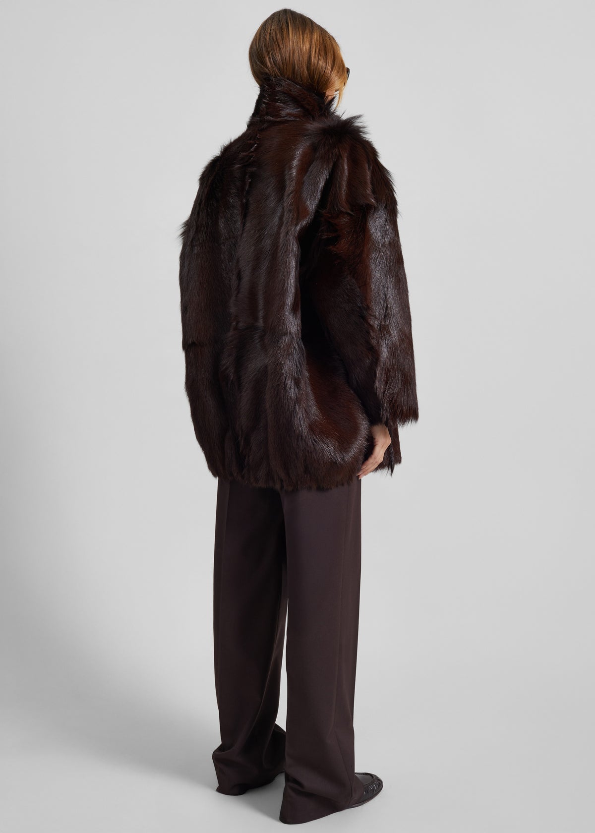 Nerola Funnel Neck Fur Coat - Plum - 6