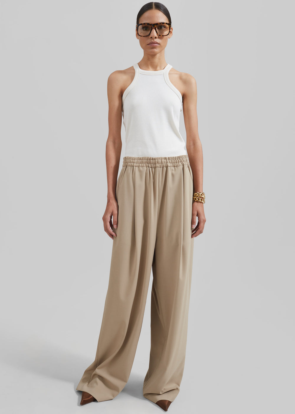 Neva Wide Trousers - Beige - 1