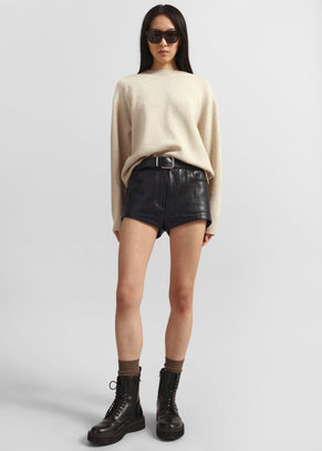 Nevis Faux Leather Hot Pants - Black