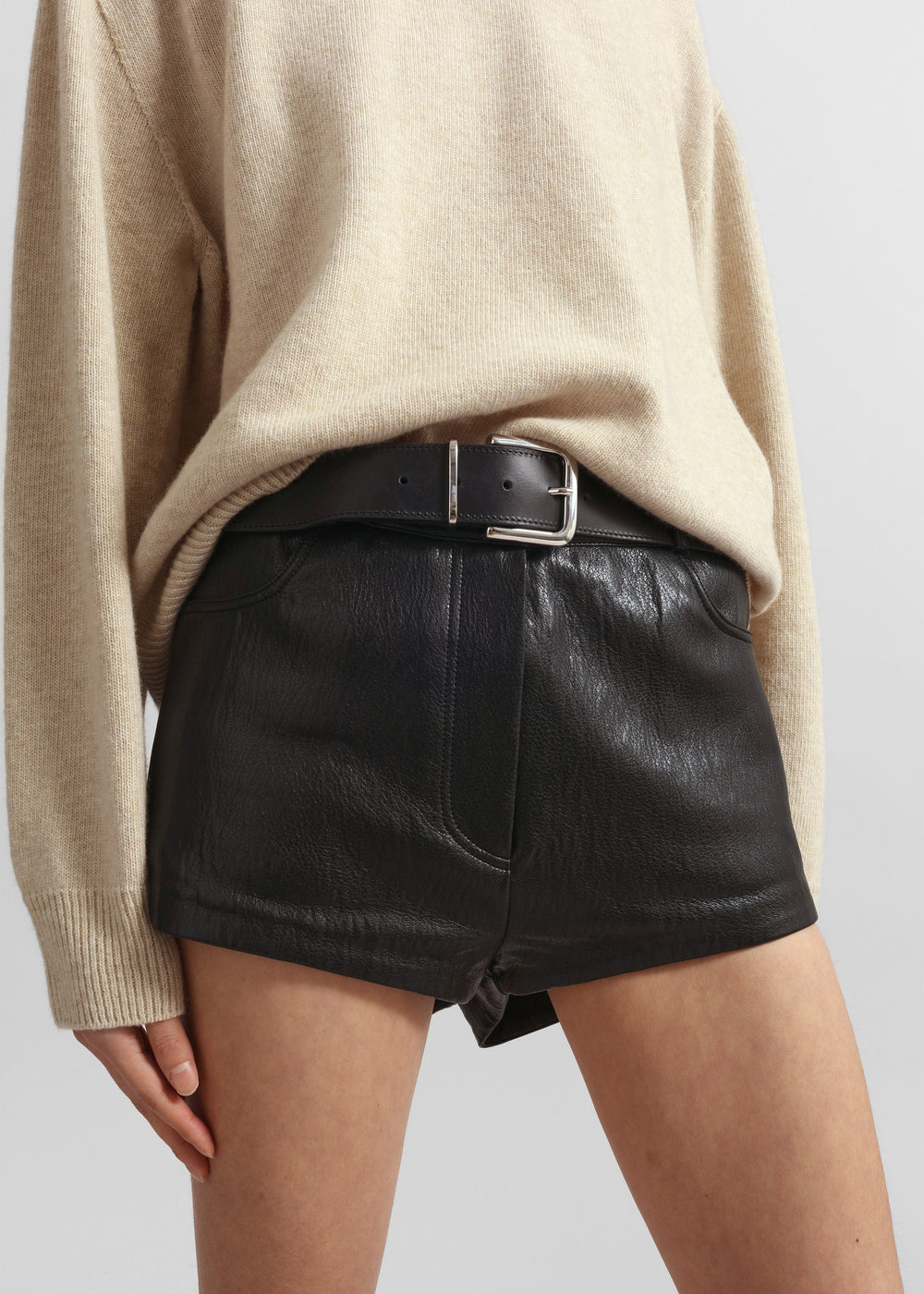 Nevis Faux Leather Hot Pants - Black