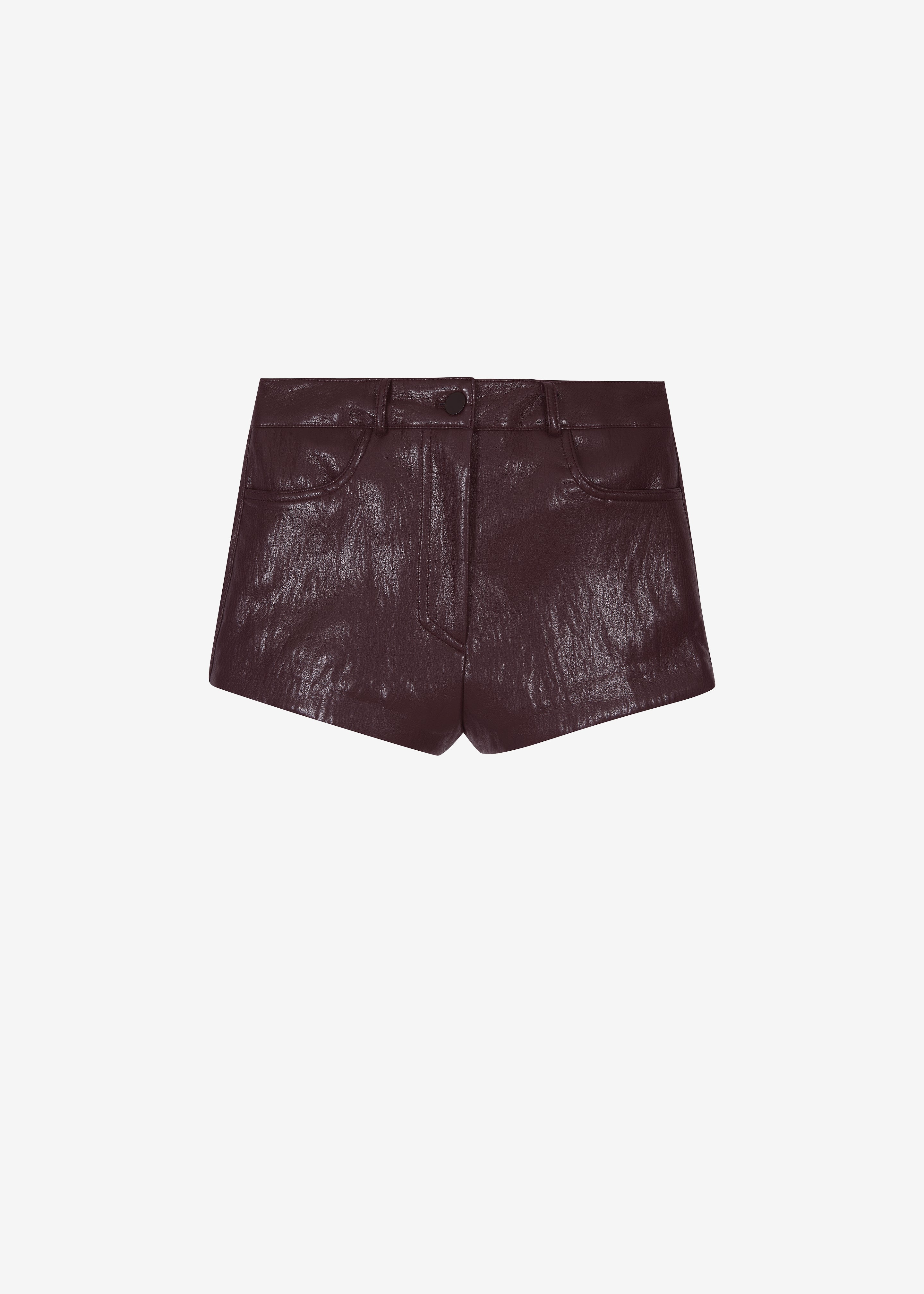 Nevis Faux Leather Hot Pants - Burgundy - 8