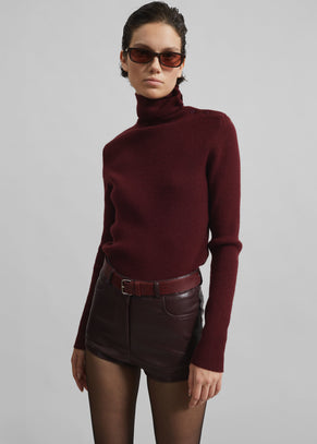 Nevis Faux Leather Hot Pants - Burgundy