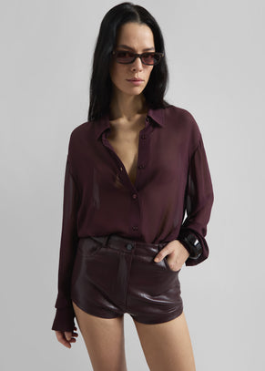 Nevis Faux Leather Hot Pants - Burgundy