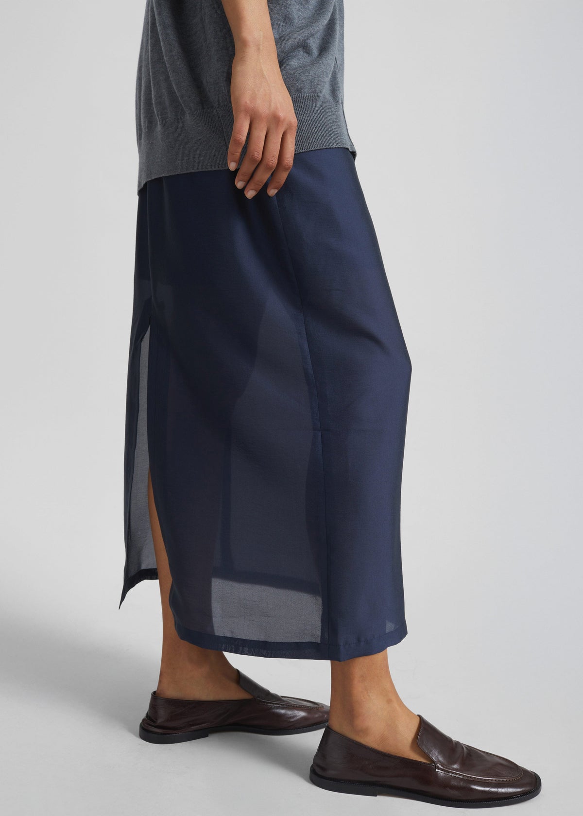 Nevoy Sheer Midi Skirt - Navy - 3